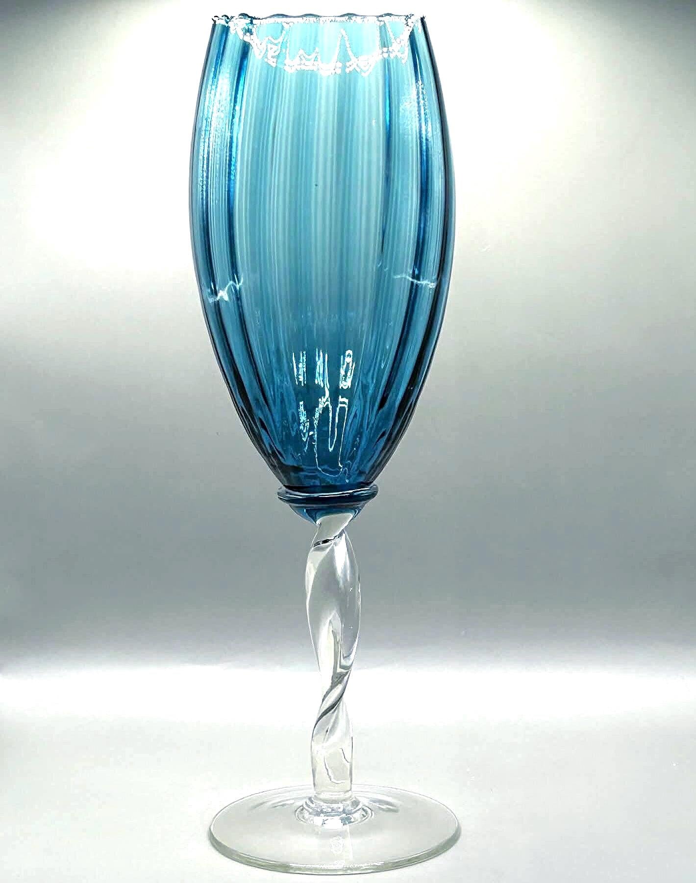 Vintage Empoli Blue Glass Vase, Tall Ribbed | Italian Art Glass