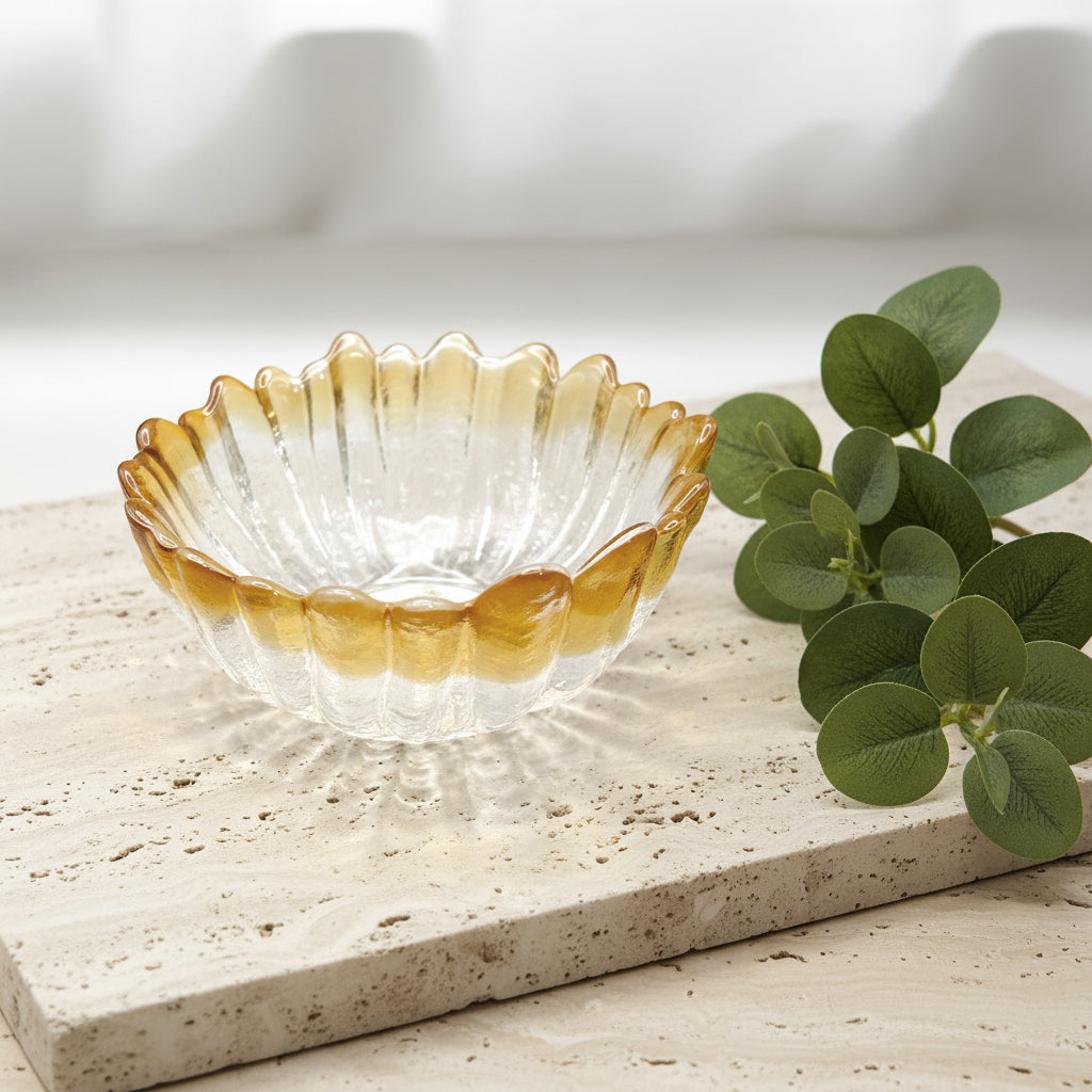 Tauno Wirkkala Art Glass Bowl – Amber Clear Textured Scandinavian Finnish Dish