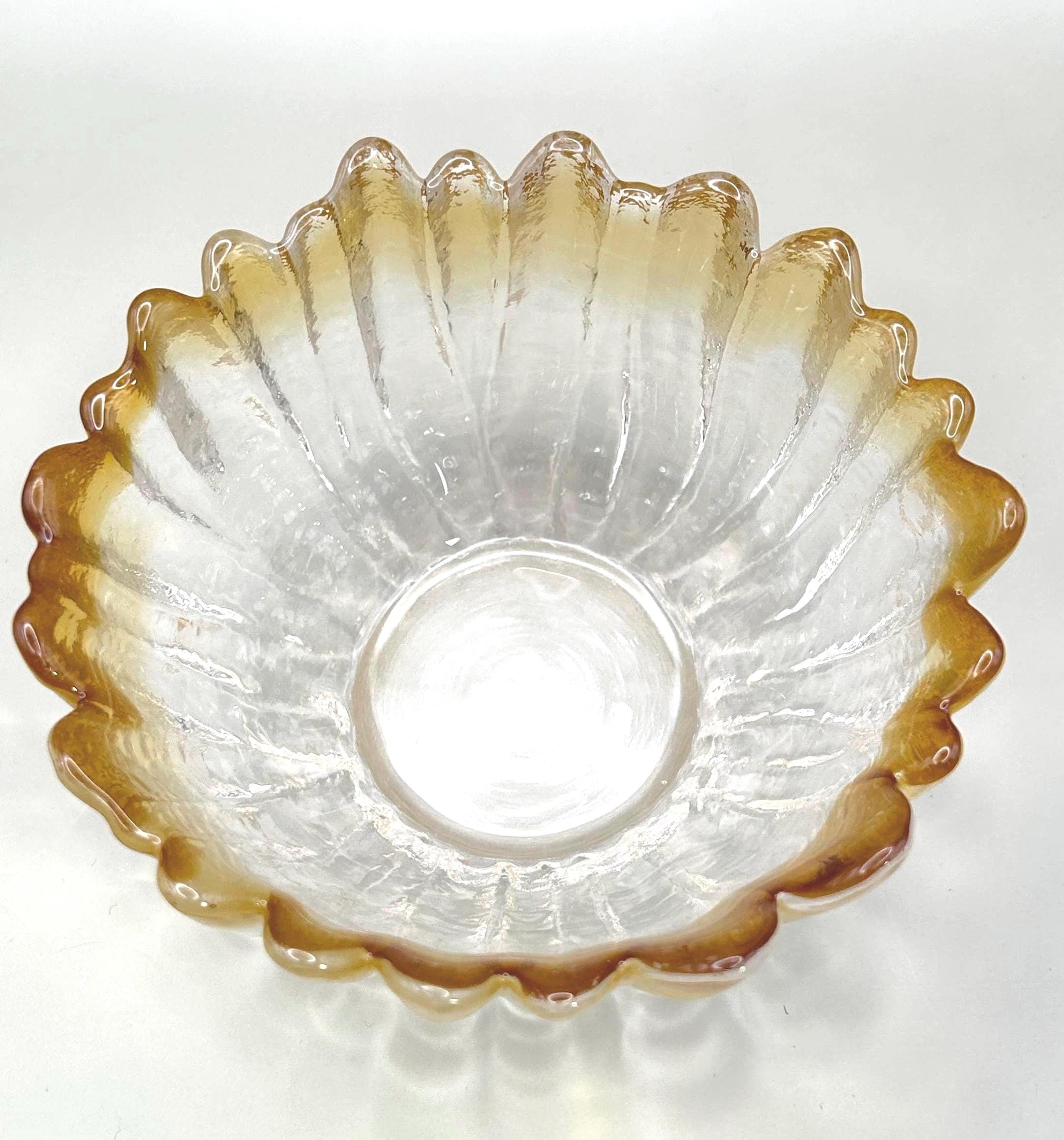 Tauno Wirkkala Art Glass Bowl – Amber Clear Textured Scandinavian Finnish Dish
