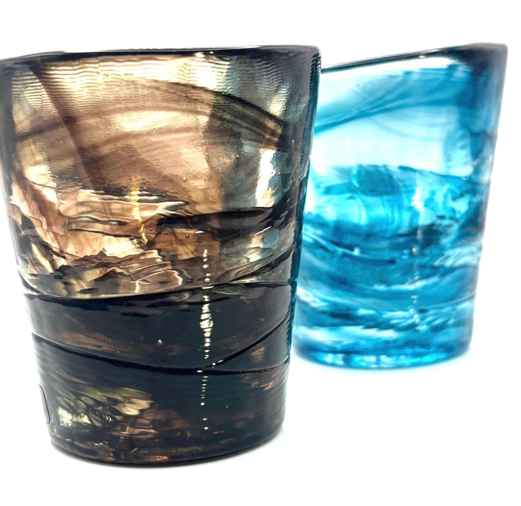 Vintage Kosta Boda “Mine” Glass Candle Holders | Blue & Smoky Pair