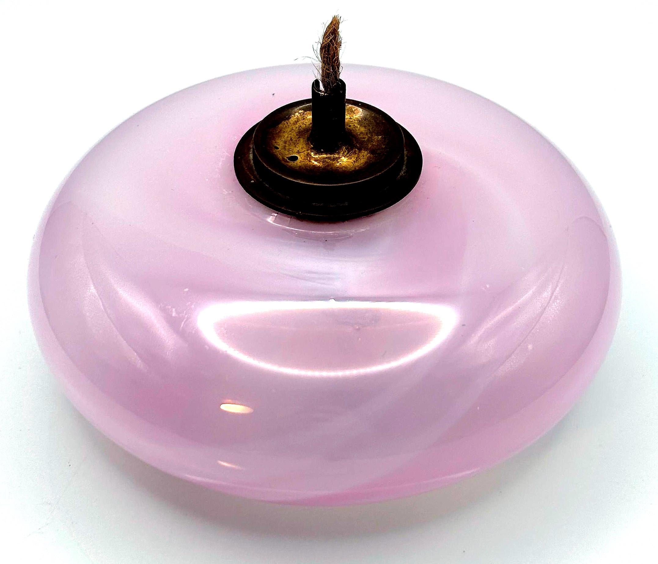 Swidish Glass Candle lantern/Oil Lamp with Brass Burner – Signed Studio Åhus