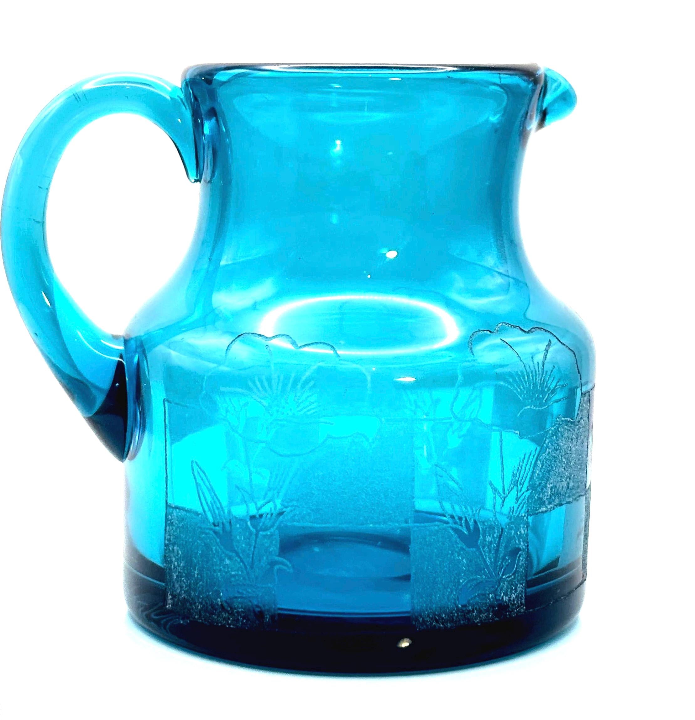 Vintage Michael Bang Holmegaard Turquoise Glass Pitcher | Signed Danish Art Glass