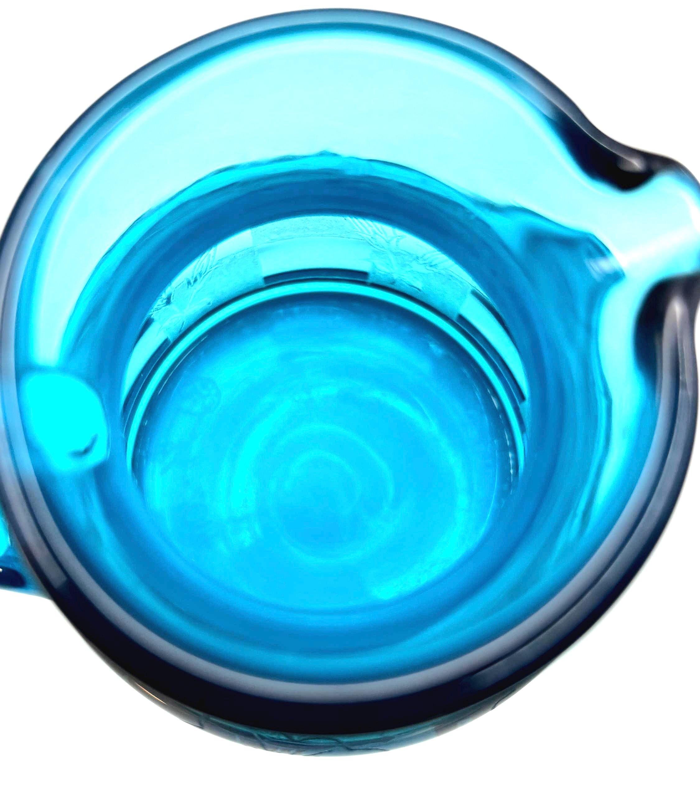 Vintage Michael Bang Holmegaard Turquoise Glass Pitcher | Signed Danish Art Glass