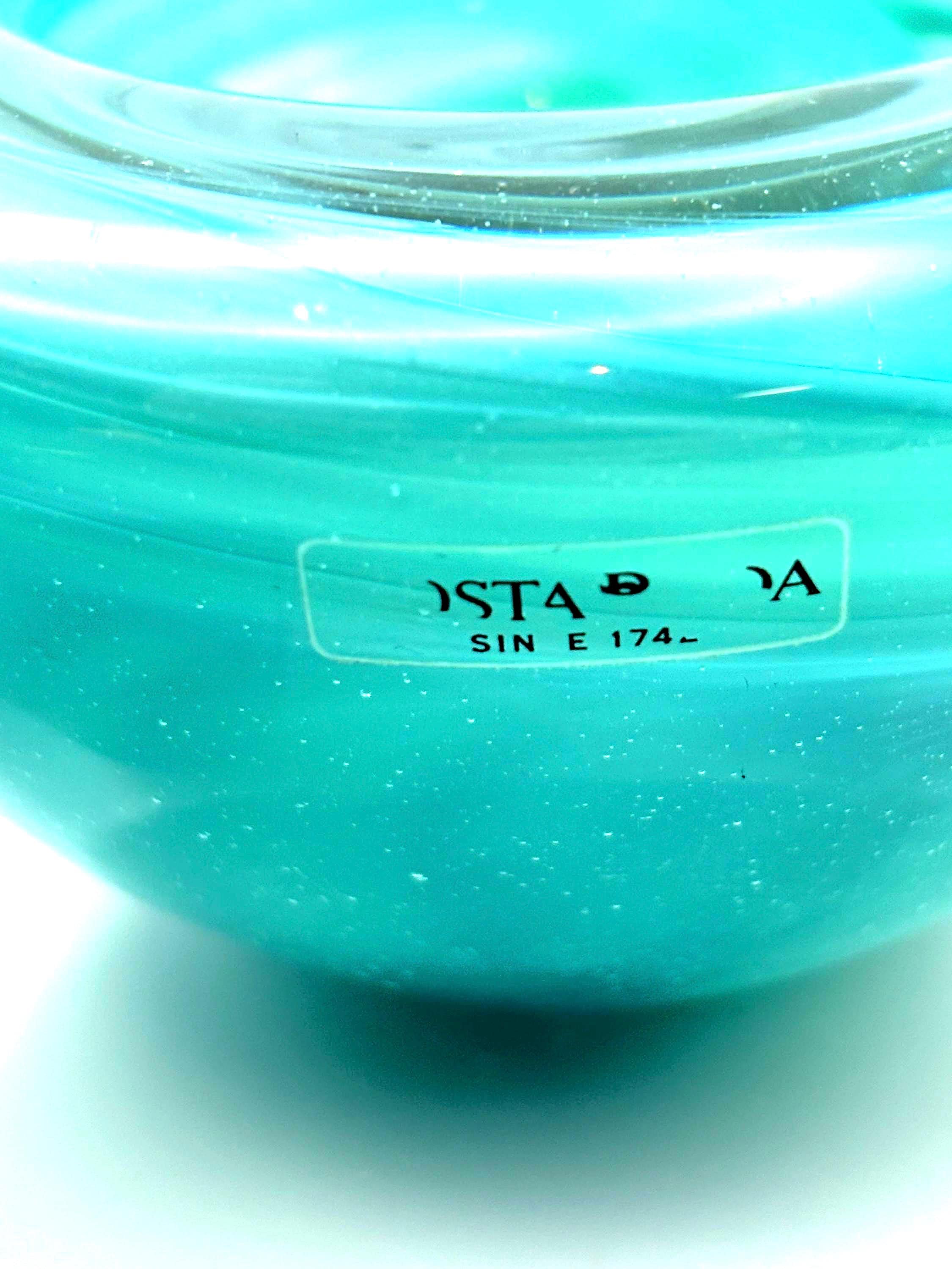 Vintage Kosta Boda Tealight Holders | Turquoise & White Swirl Glass Pair
