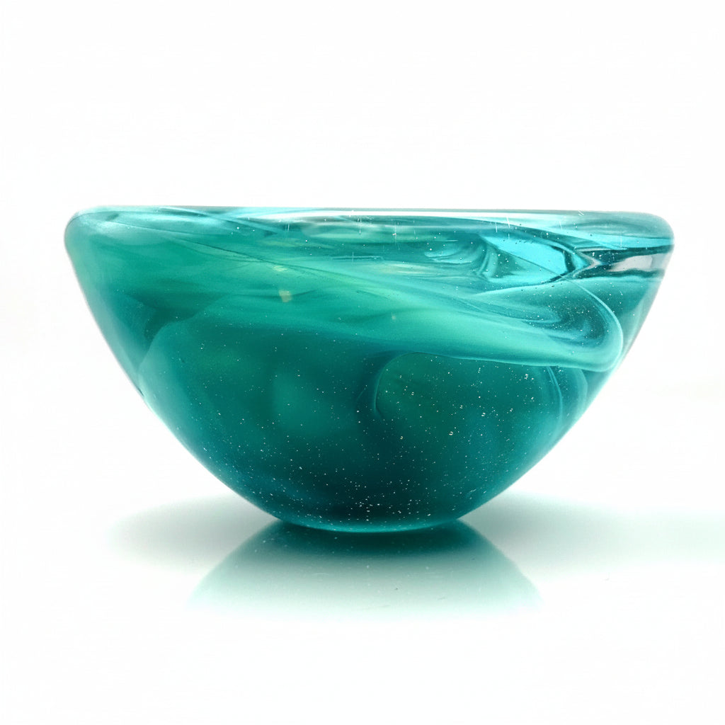 Vintage Kosta Boda Tealight Holders | Turquoise & White Swirl Glass Pair