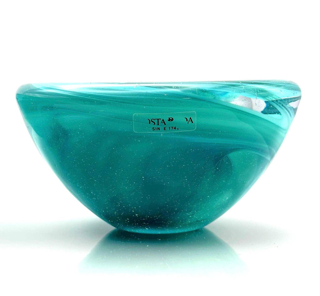 Vintage Kosta Boda Tealight Holders | Turquoise & White Swirl Glass Pair