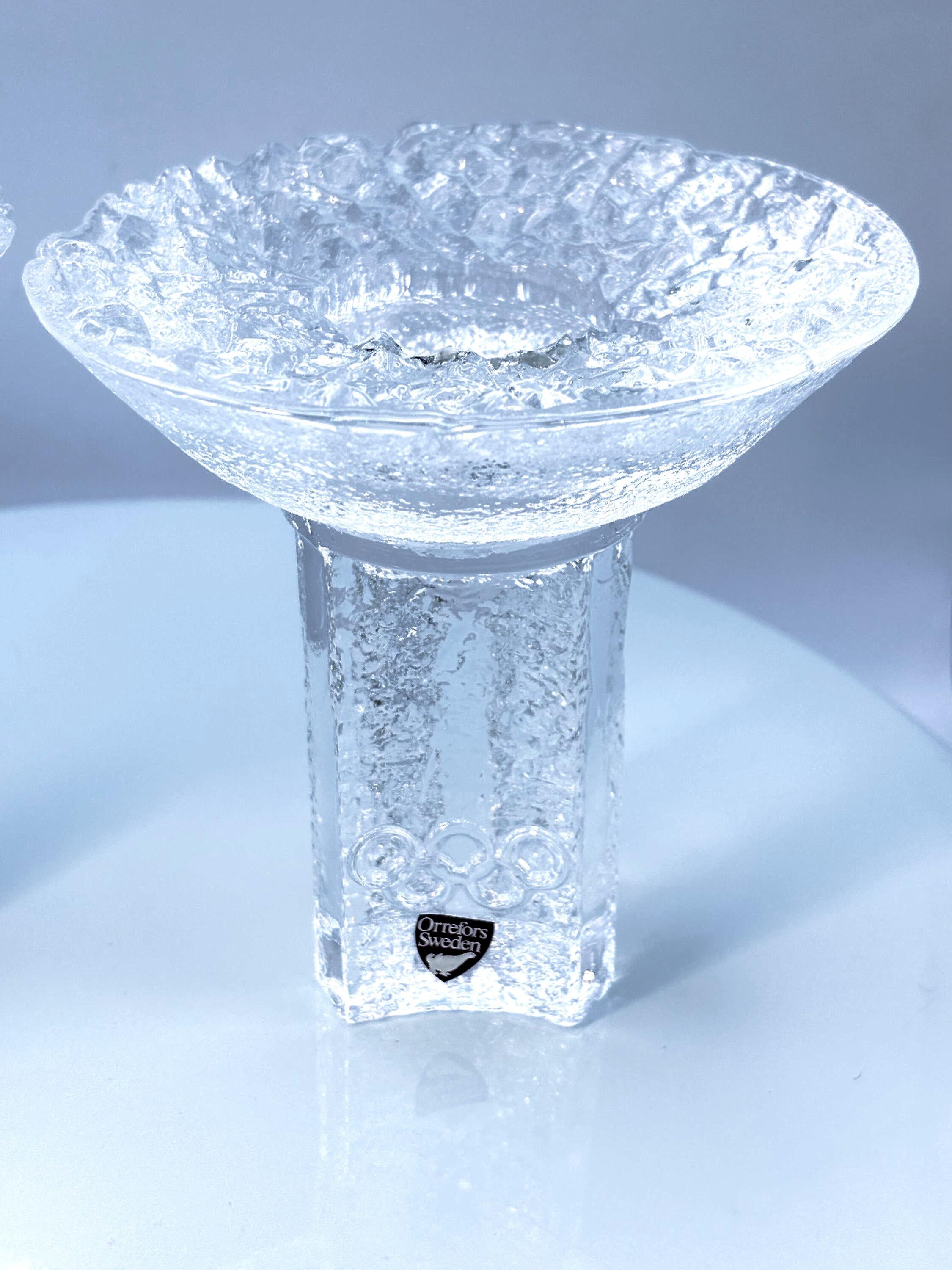 Orrefors “Olympiade” Massive Crystal Candle Holders | Lars Hellsten | Swedish Design