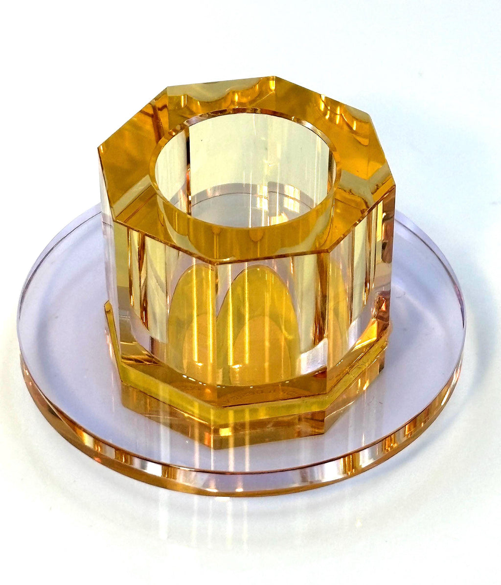 Hübsch Crystal Candleholders  Amber & Lilac Glass, Scandinavian Design, Original Gold Label