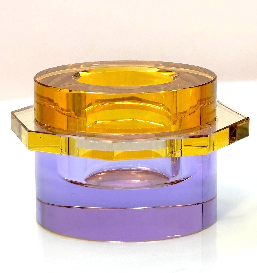 Hübsch Crystal Candleholders – Amber & Lilac Glass, Danish Design, Original Gold Label