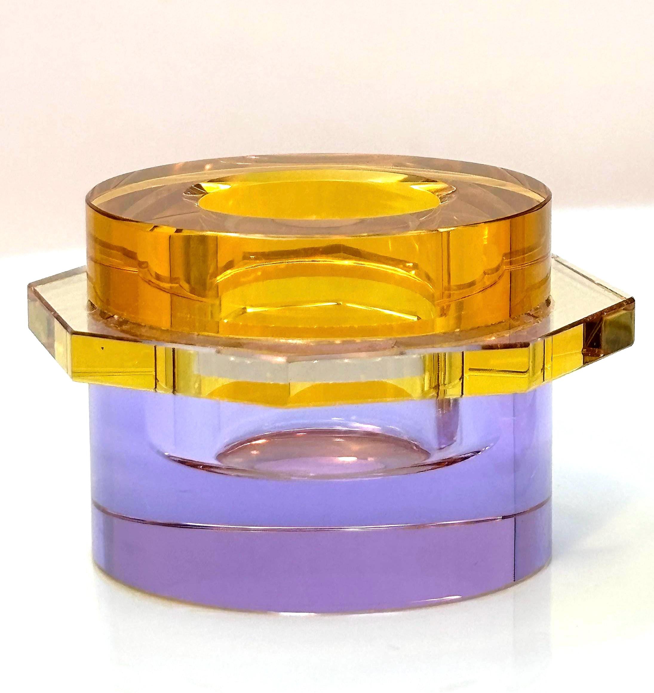 Hübsch Crystal Candleholders – Amber & Lilac Glass, Danish Design, Original Gold Label