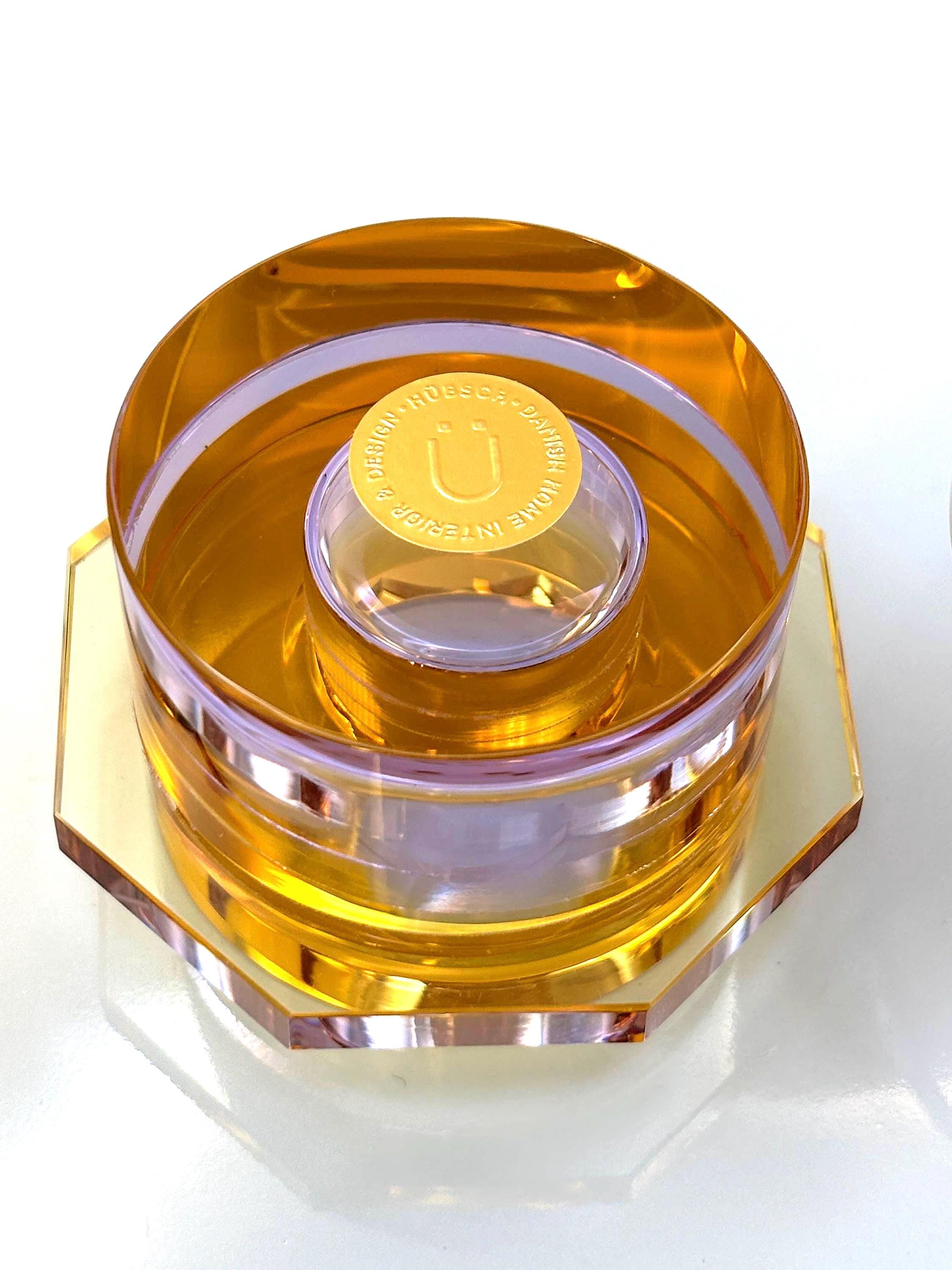 Hübsch Crystal Candleholders  Amber & Lilac Glass, Scandinavian Design, Original Gold Label