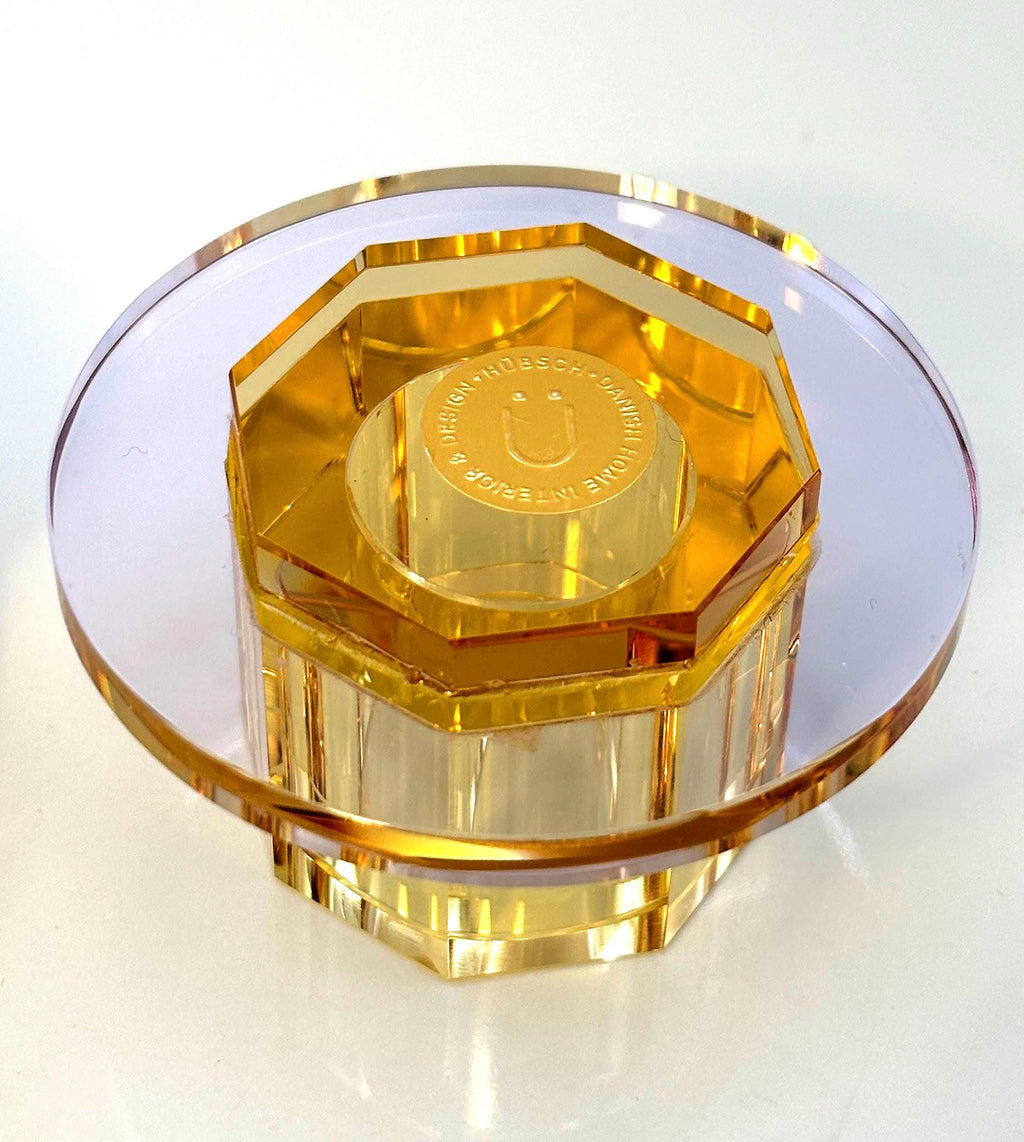 Hübsch Crystal Candleholders  Amber & Lilac Glass, Scandinavian Design, Original Gold Label