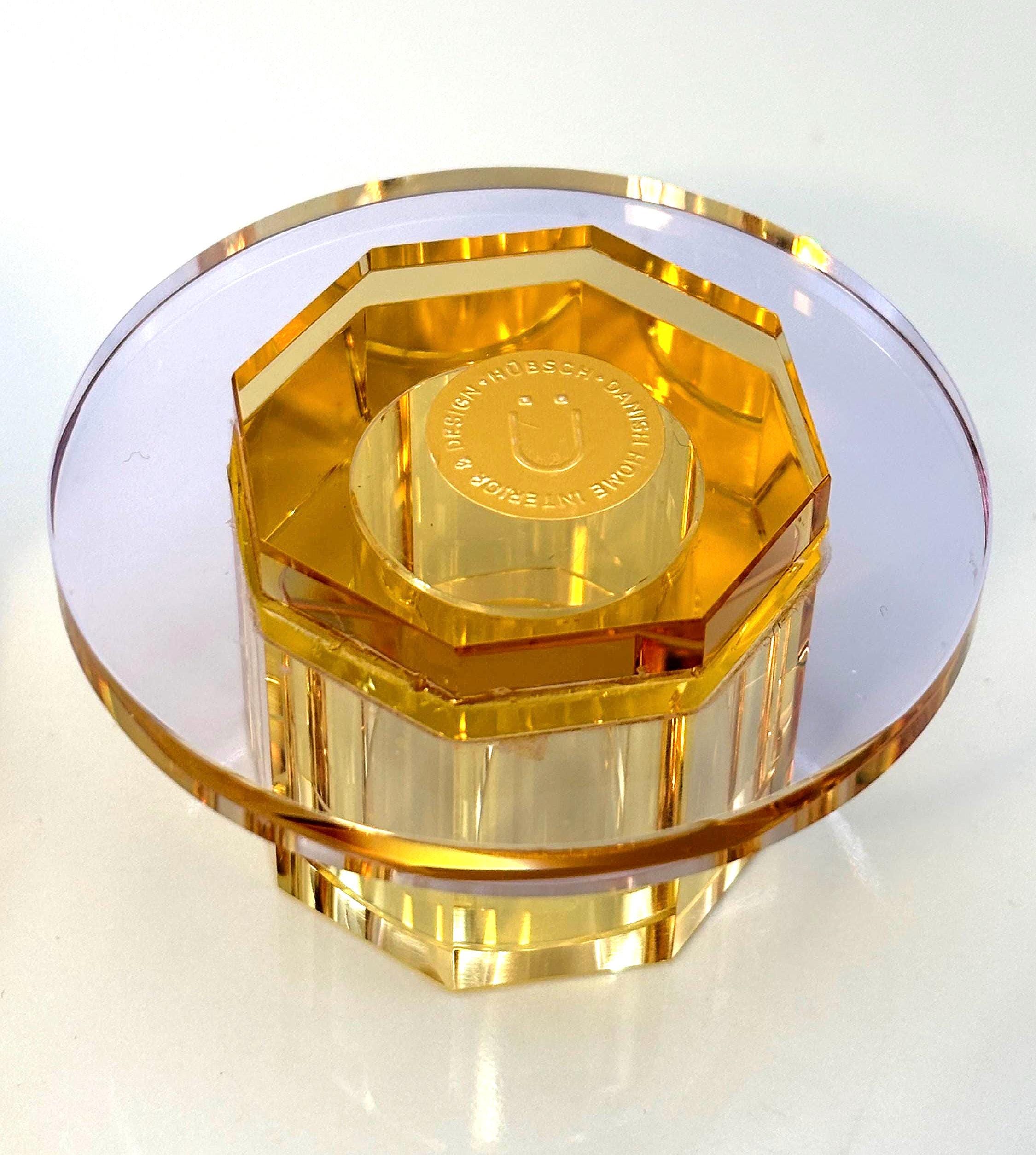 Hübsch Crystal Candleholders  Amber & Lilac Glass, Scandinavian Design, Original Gold Label