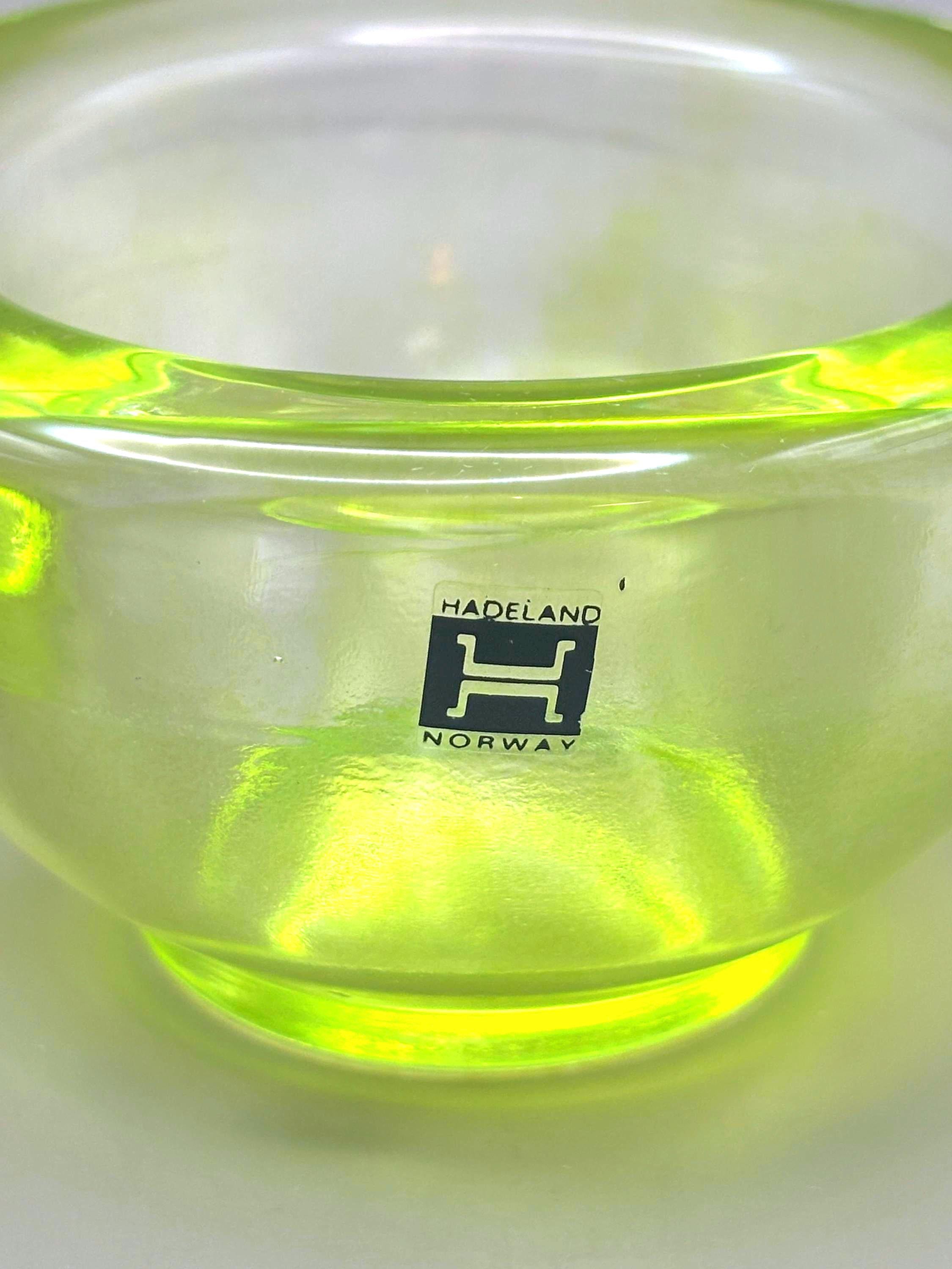 Vintage Hadeland Glassverk Lime Green Glass Candle Holders, Pair, Norway