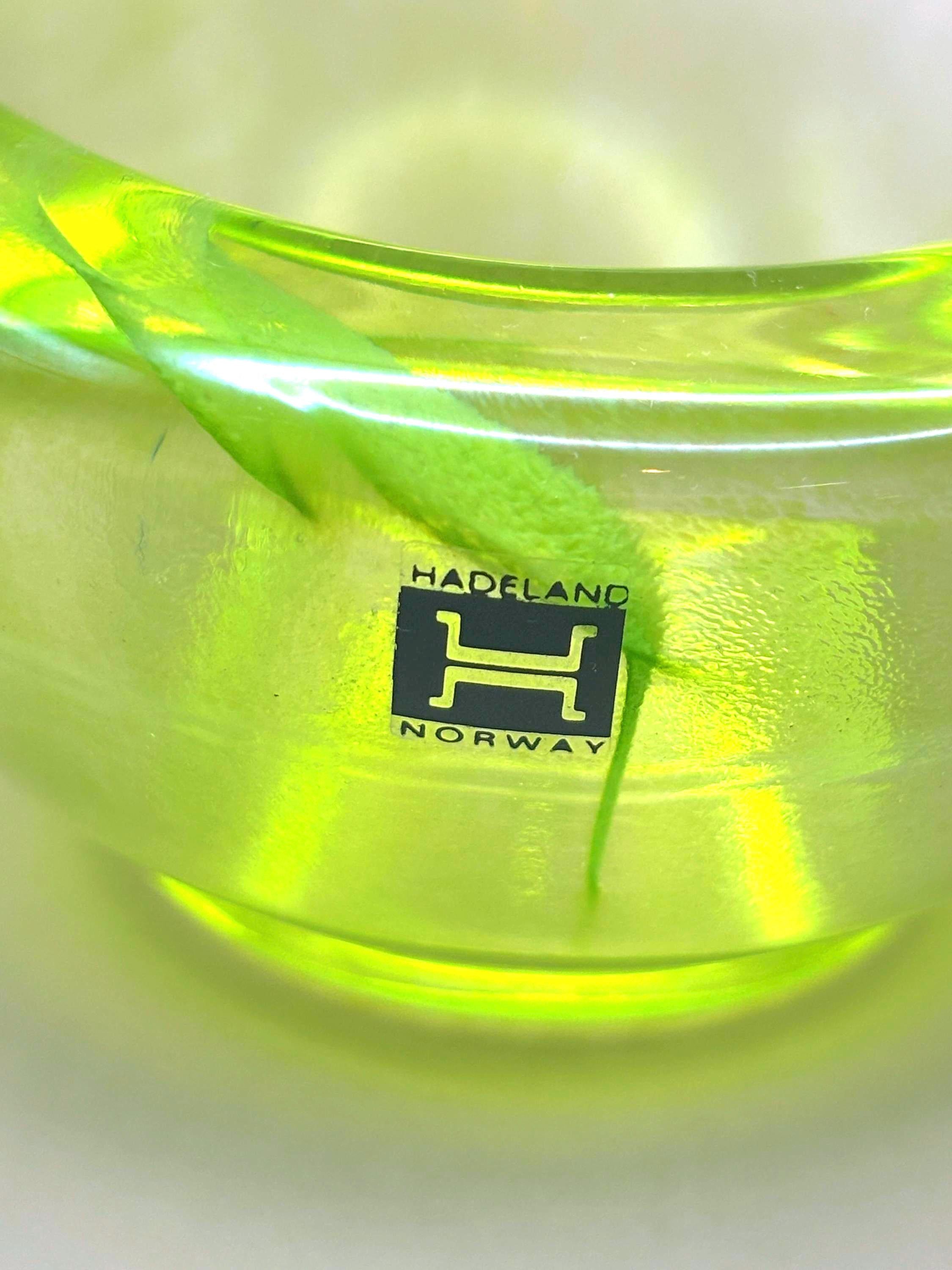 Vintage Hadeland Glassverk Lime Green Glass Candle Holders, Pair, Norway