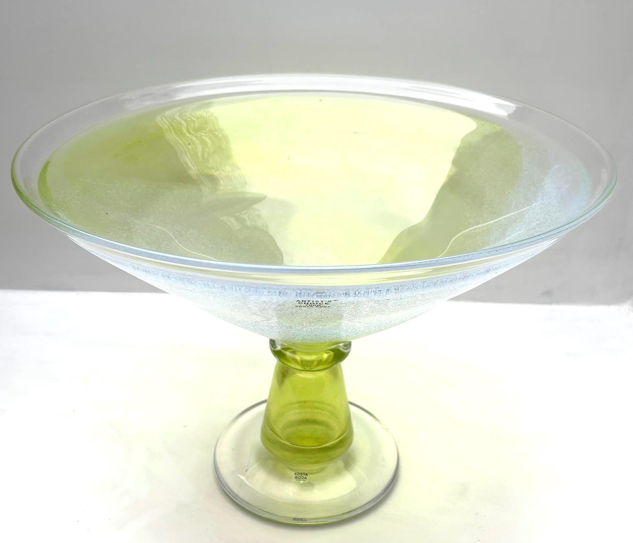 Kosta Boda Artist Choice Art Glass Centerpiece Bowl, Signed Kjell Engman Lime Green