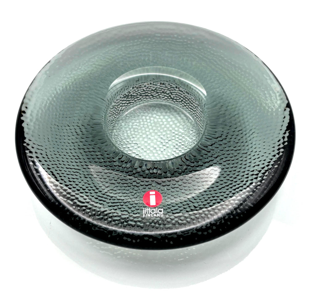 Iittala Kastehelmi Pair of Candle Holders, Smoke Grey | Finnish Art Glass