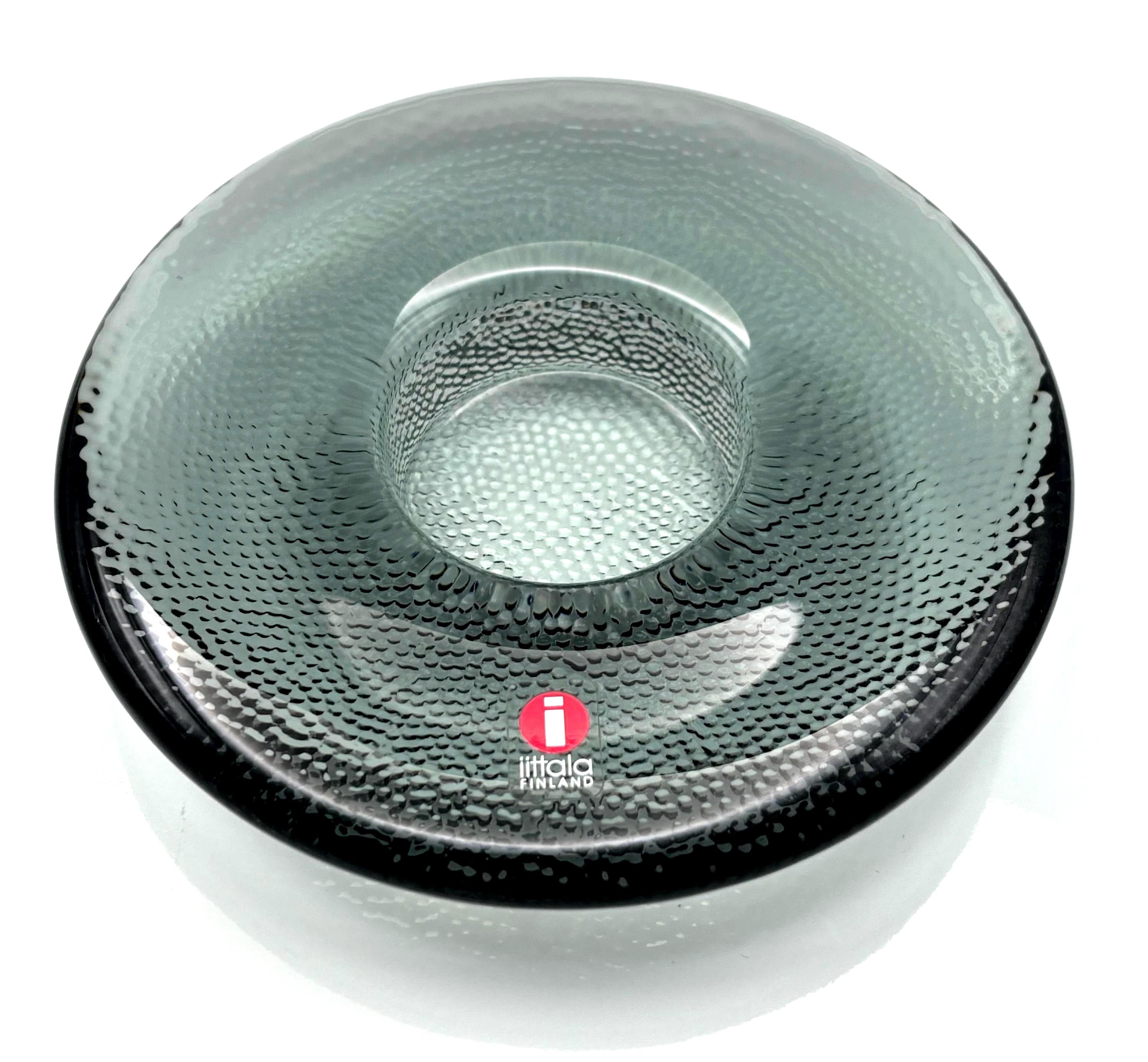 Iittala Kastehelmi Pair of Candle Holders, Smoke Grey | Finnish Art Glass