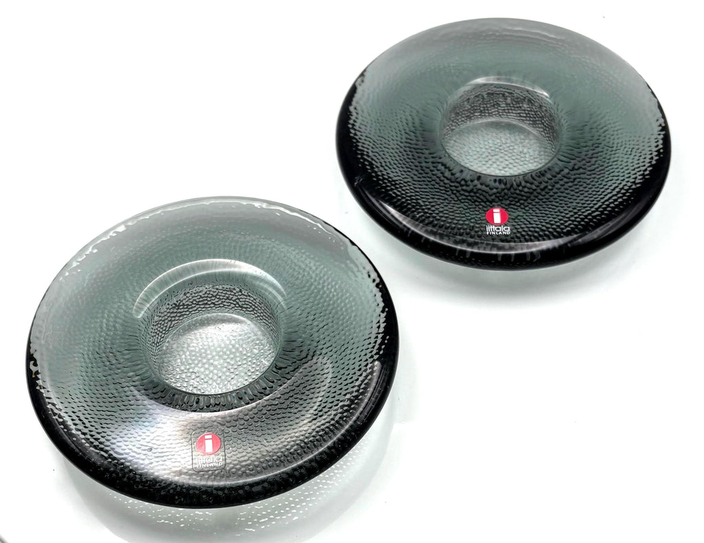 Iittala Kastehelmi Glass Candle Holders, Smoke Grey, Set of 2