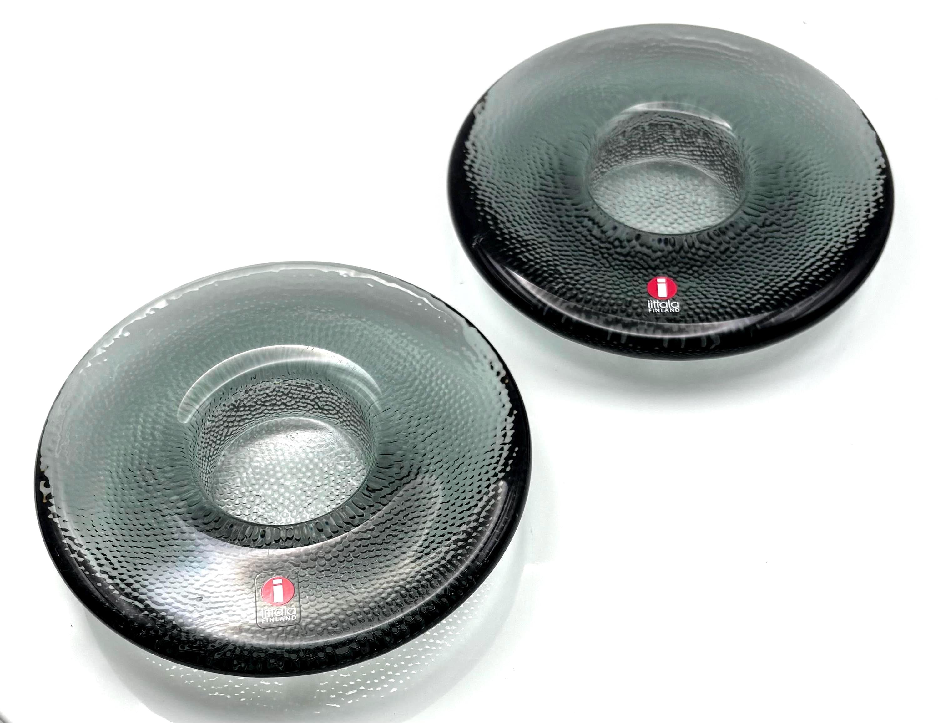 Iittala Kastehelmi Glass Candle Holders, Smoke Grey, Set of 2