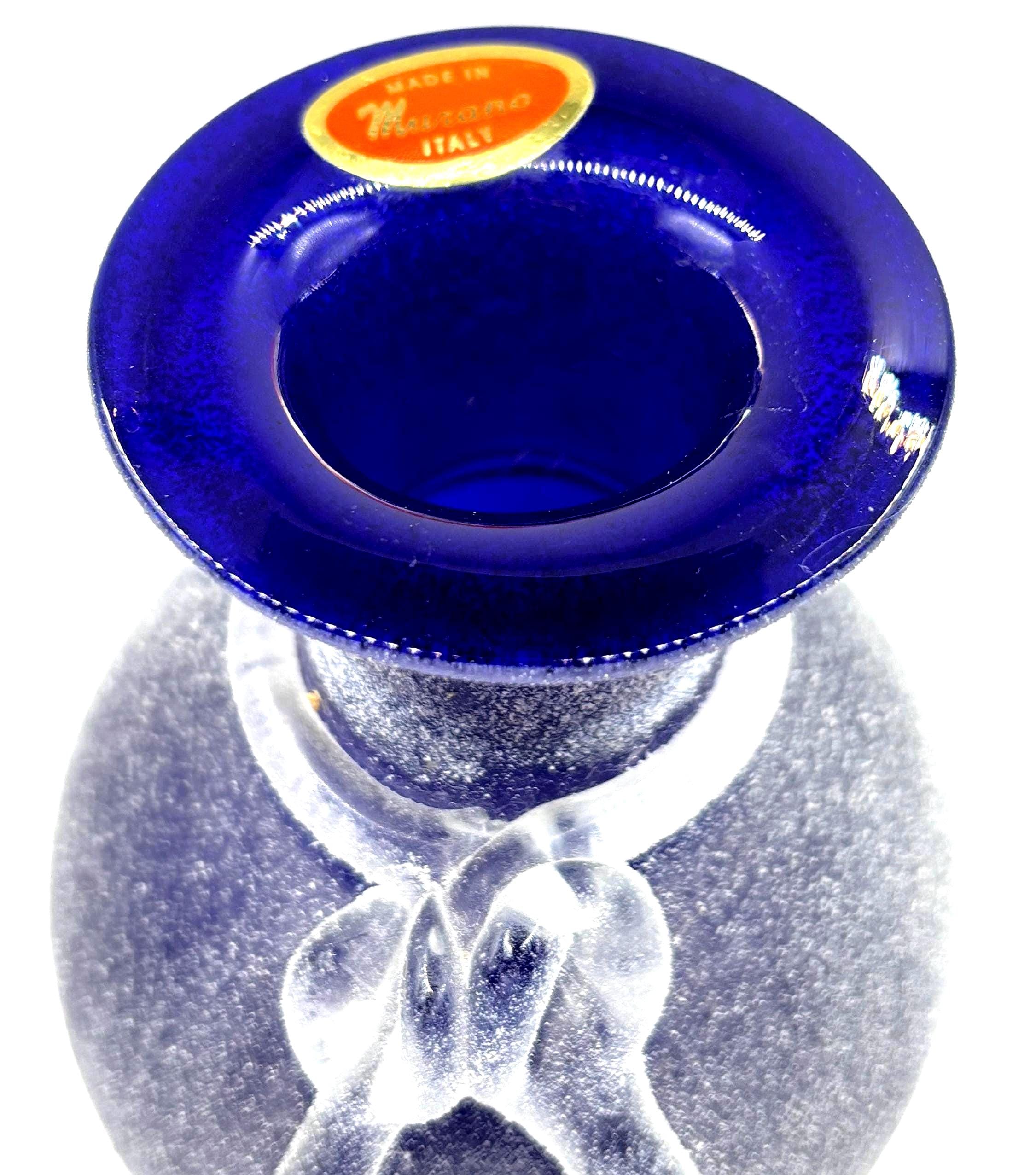 Vintage Murano Frosted Satin Art Glass Vase, Purple Blue, Original Label | Italian Decor