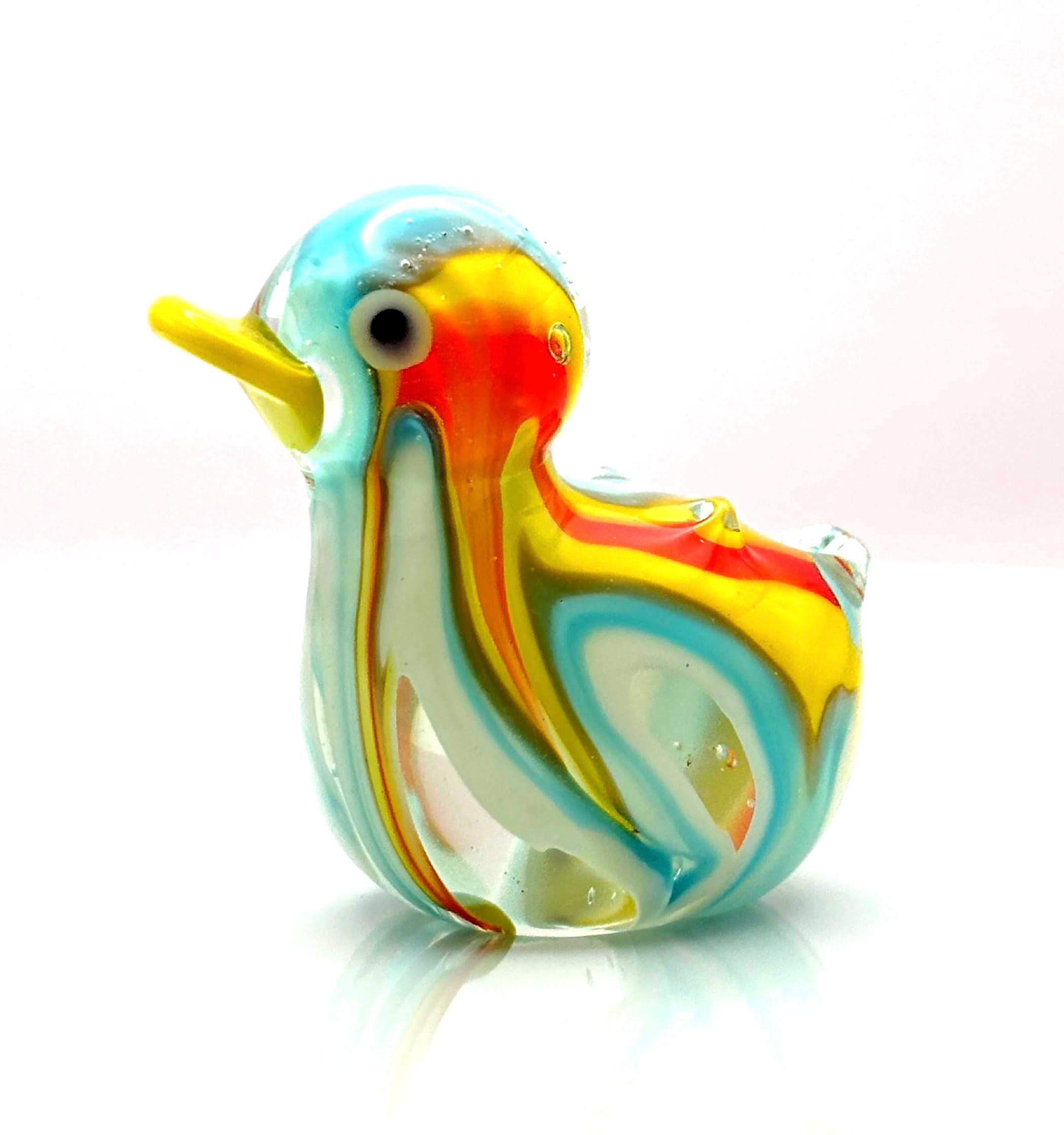 Vintage Murano Hand Blown Glass Duck Figurine, Multicolor Italian Art Glass