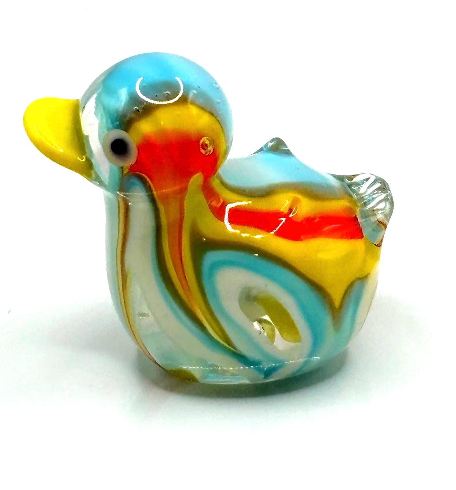 Vintage Murano Hand Blown Glass Duck Figurine, Multicolor Italian Art Glass