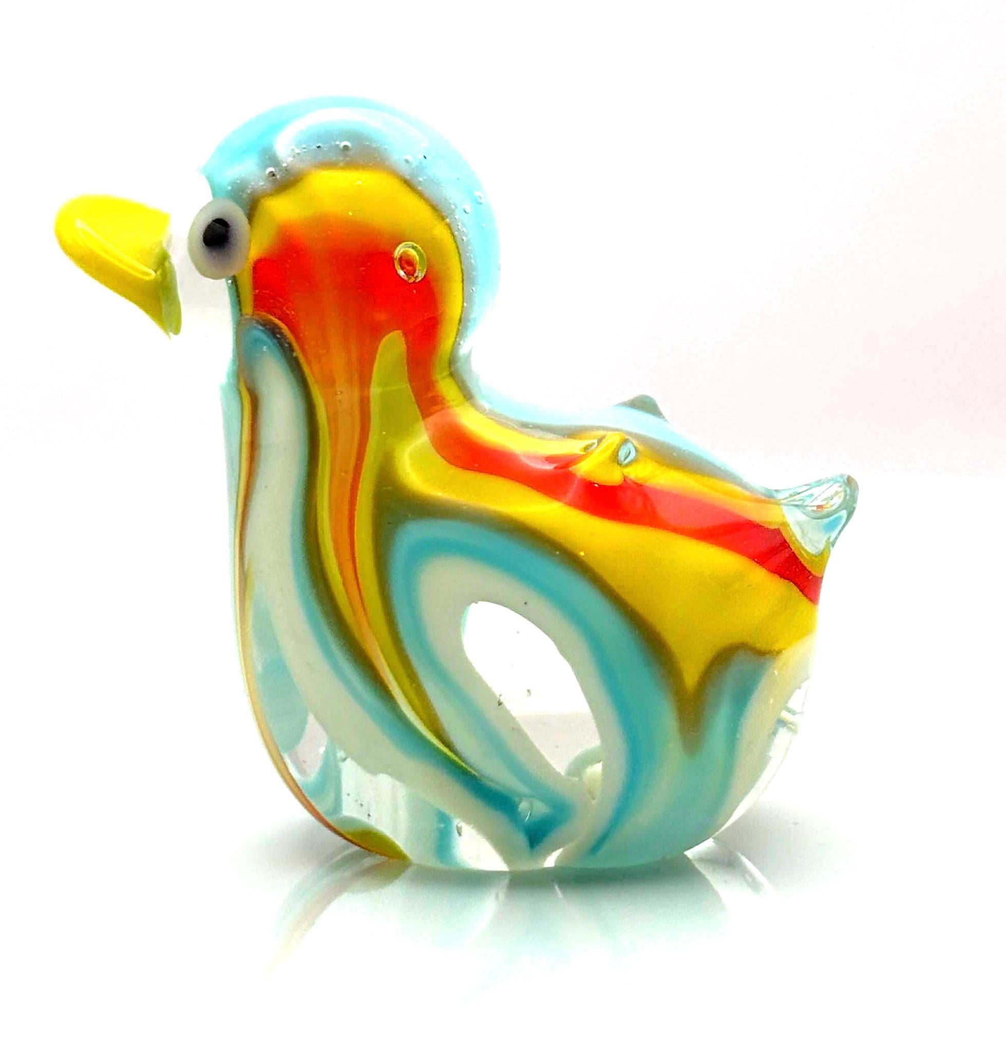 Vintage Murano Hand Blown Glass Duck Figurine, Multicolor Italian Art Glass