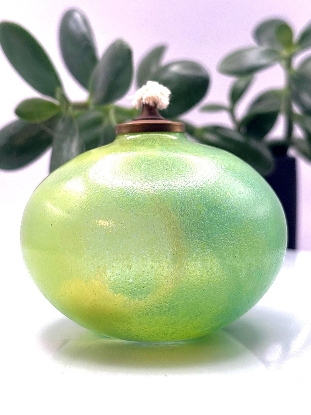European Glass Candle lantern/Oil Lamp – Soft Green