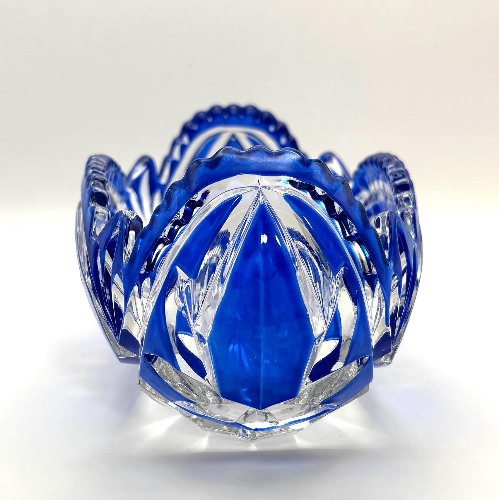 Vintage Bohemian Cobalt Blue Crystal Bowl | Rudolf Schrotter Fleur-de-Lis