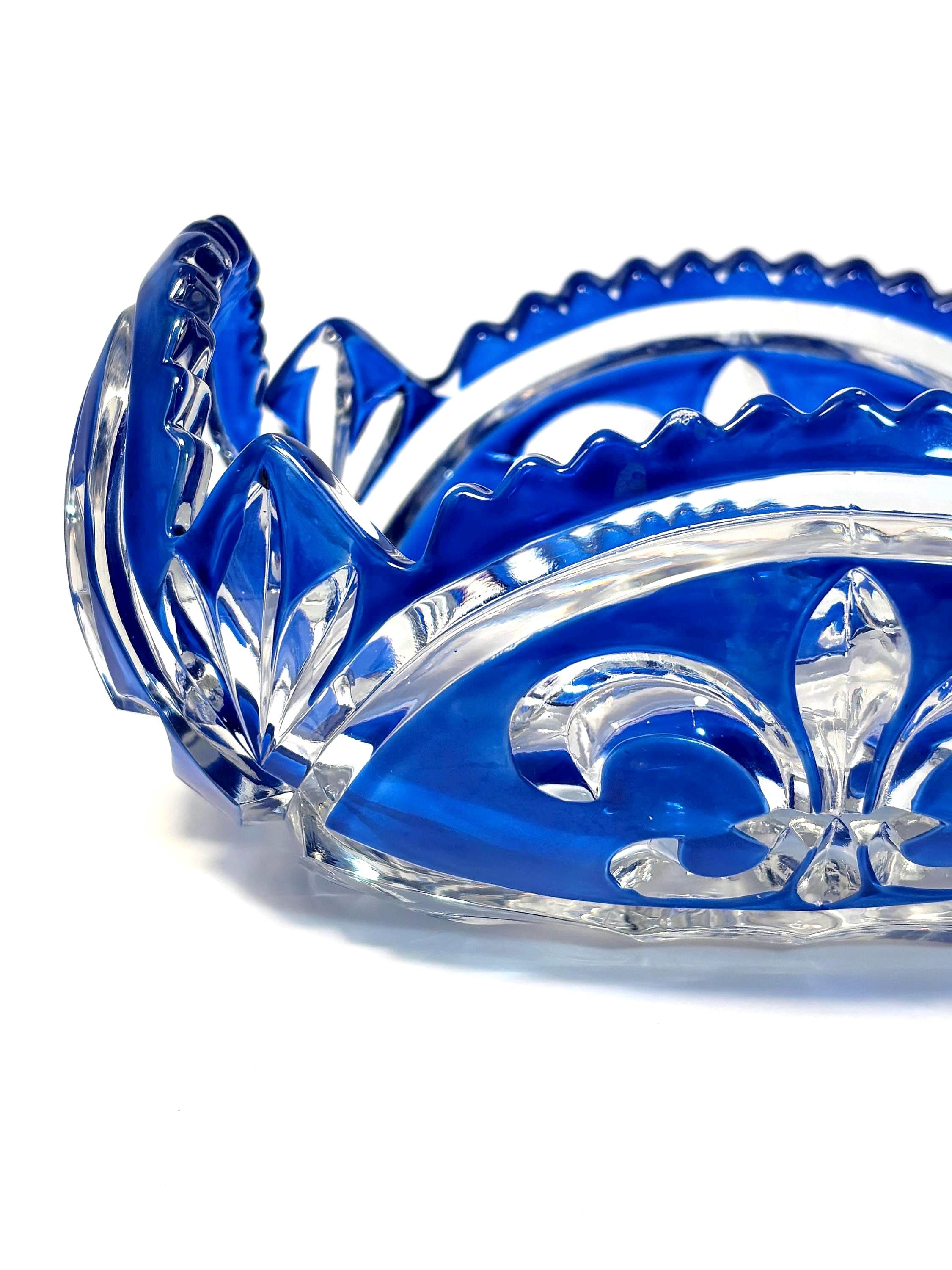 Vintage Bohemian Cobalt Blue Crystal Bowl | Rudolf Schrotter Fleur-de-Lis