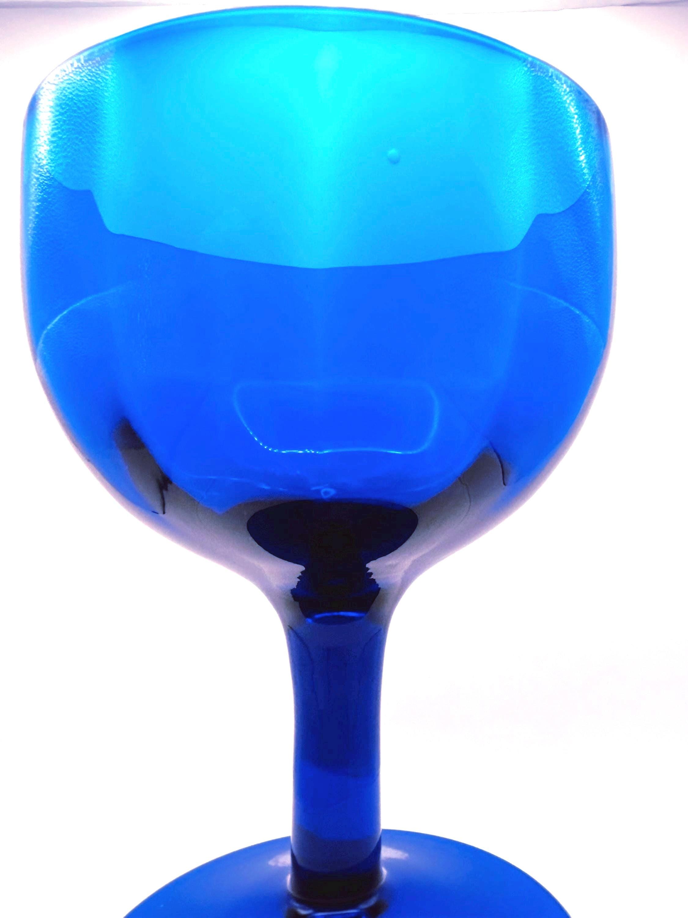 Vintage Empoli Blue Footed Compote Bowl, Italian Mid-Century Glass, 17 cm