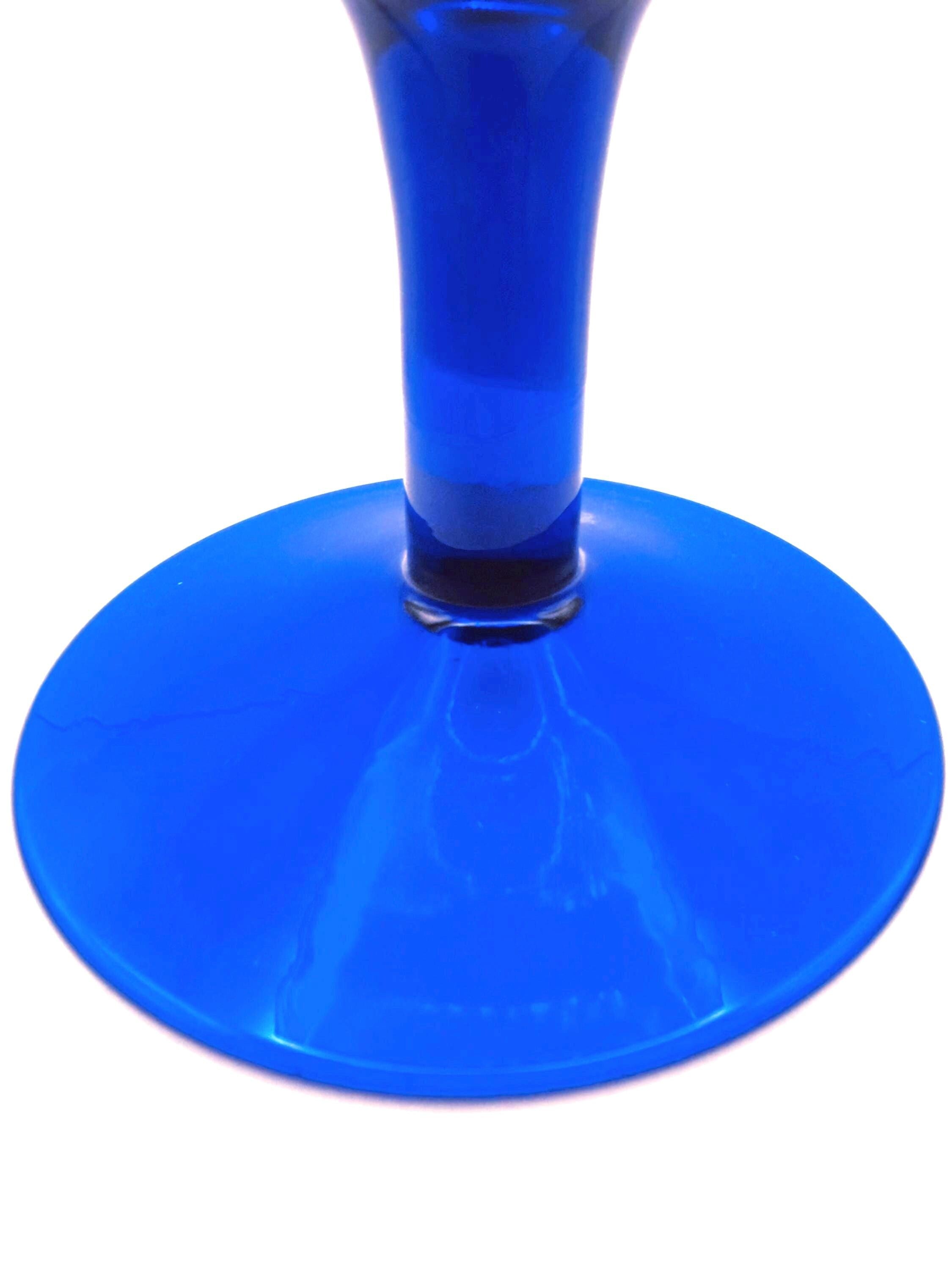 Vintage Empoli Blue Footed Compote Bowl, Italian Mid-Century Glass, 17 cm
