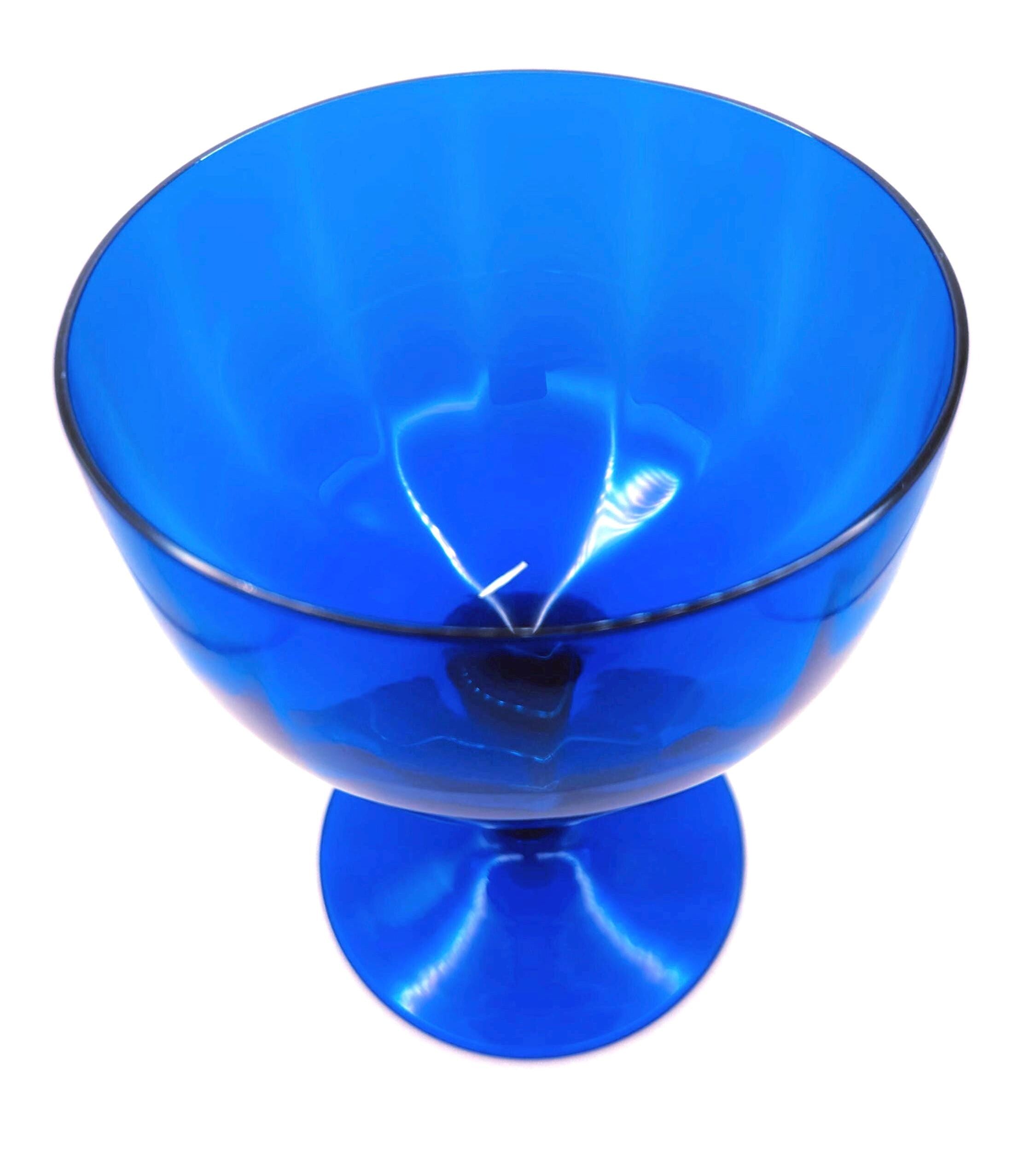 Vintage Empoli Blue Footed Compote Bowl, Italian Mid-Century Glass, 17 cm