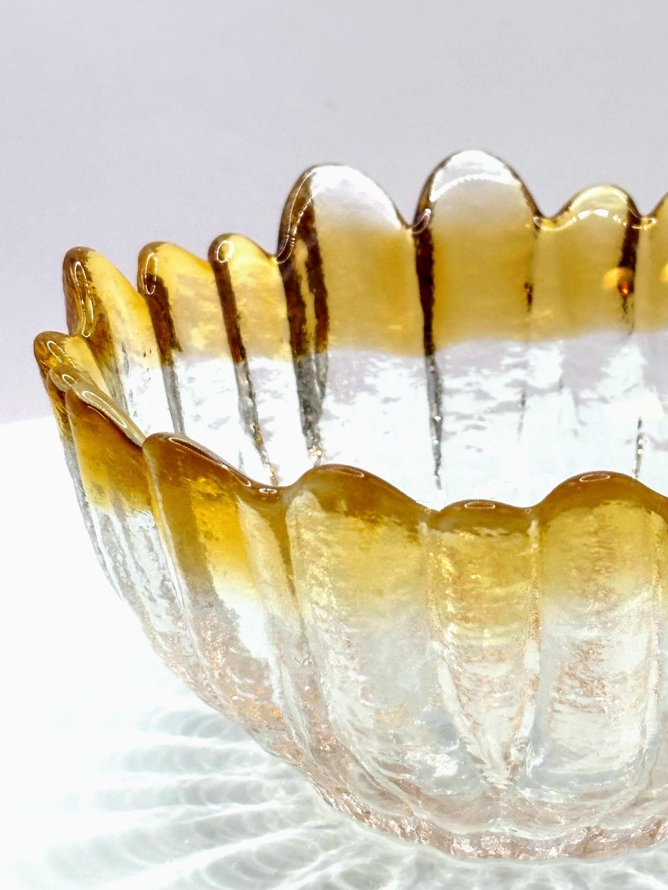 Tauno Wirkkala Art Glass Bowl – Amber Clear Textured Scandinavian Finnish Dish