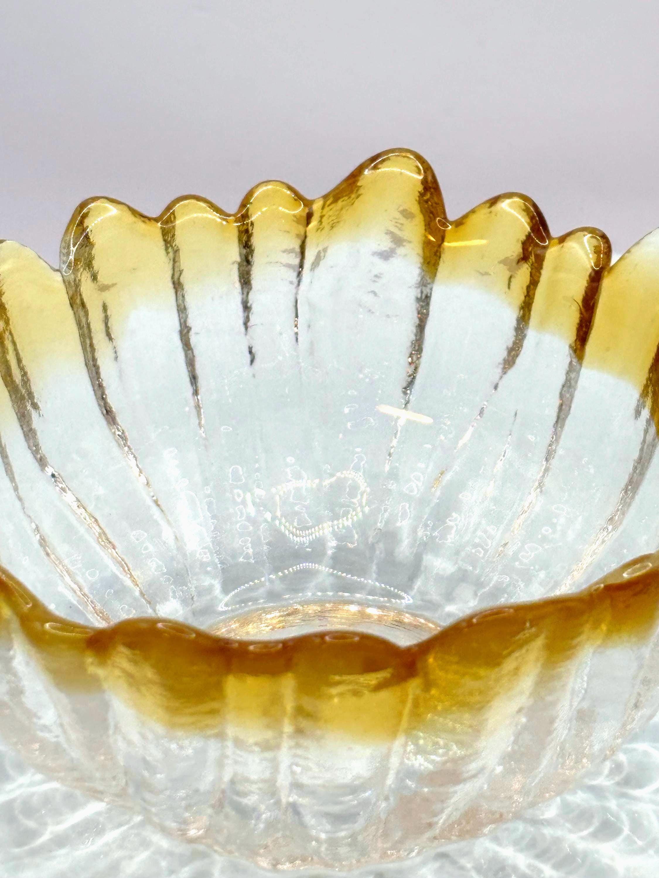 Tauno Wirkkala Art Glass Bowl – Amber Clear Textured Scandinavian Finnish Dish