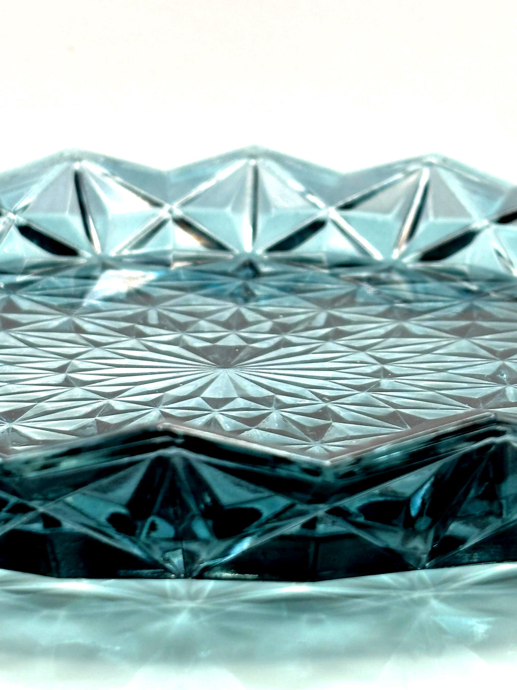 Vintage Bohemian Blue Crystal Serving Platter | Starburst Cut Glass 25 cm