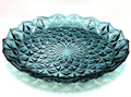 Vintage Bohemian Blue Crystal Serving Platter | Starburst Cut Glass 25 cm