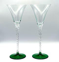 Luxor Bohemia Crystal Sherry Glasses – Tall Sculptural Stemware, Emerald Green Base (Set of 2)