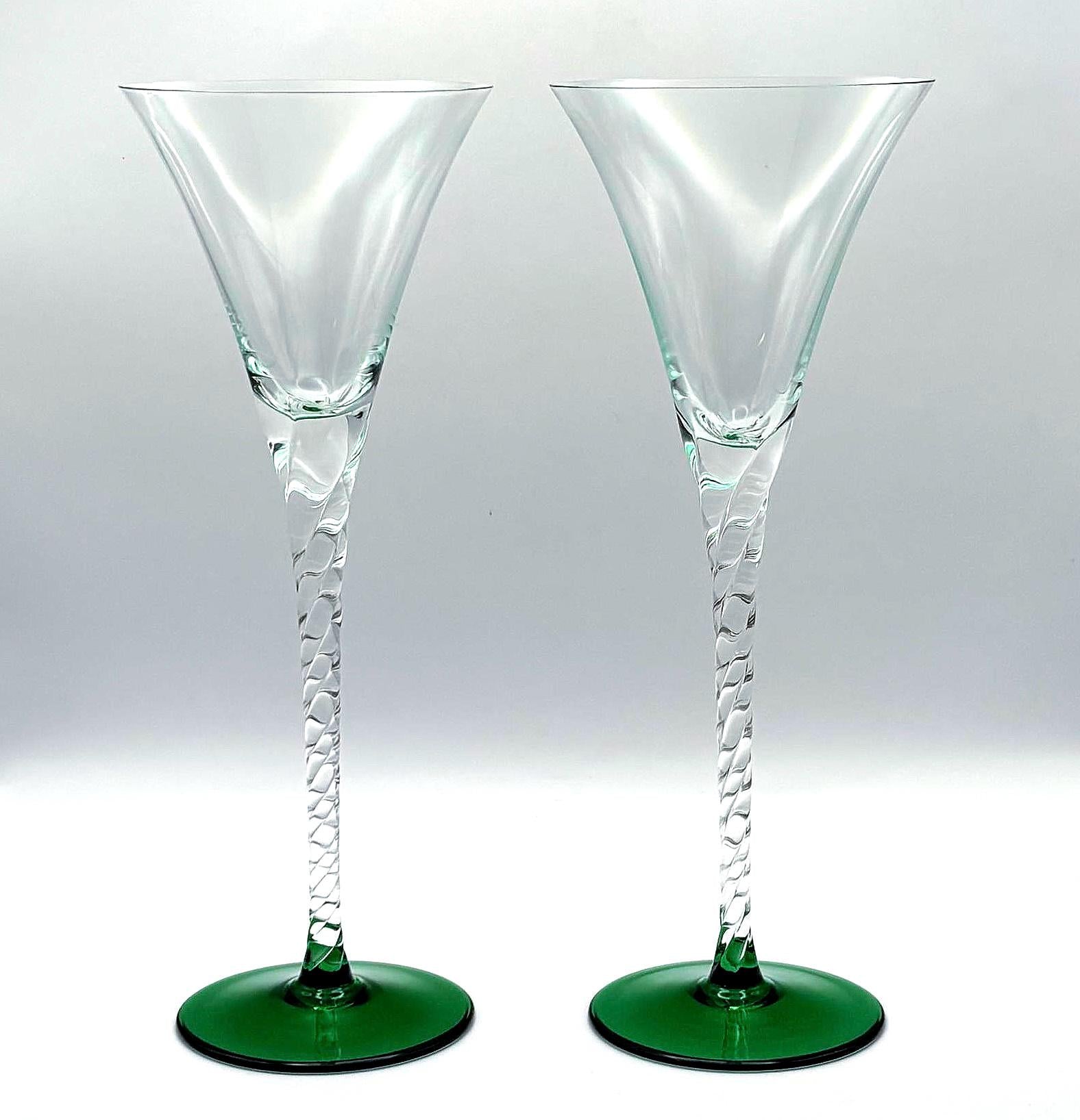 Luxor Bohemia Crystal Sherry Glasses – Tall Sculptural Stemware, Emerald Green Base (Set of 2)