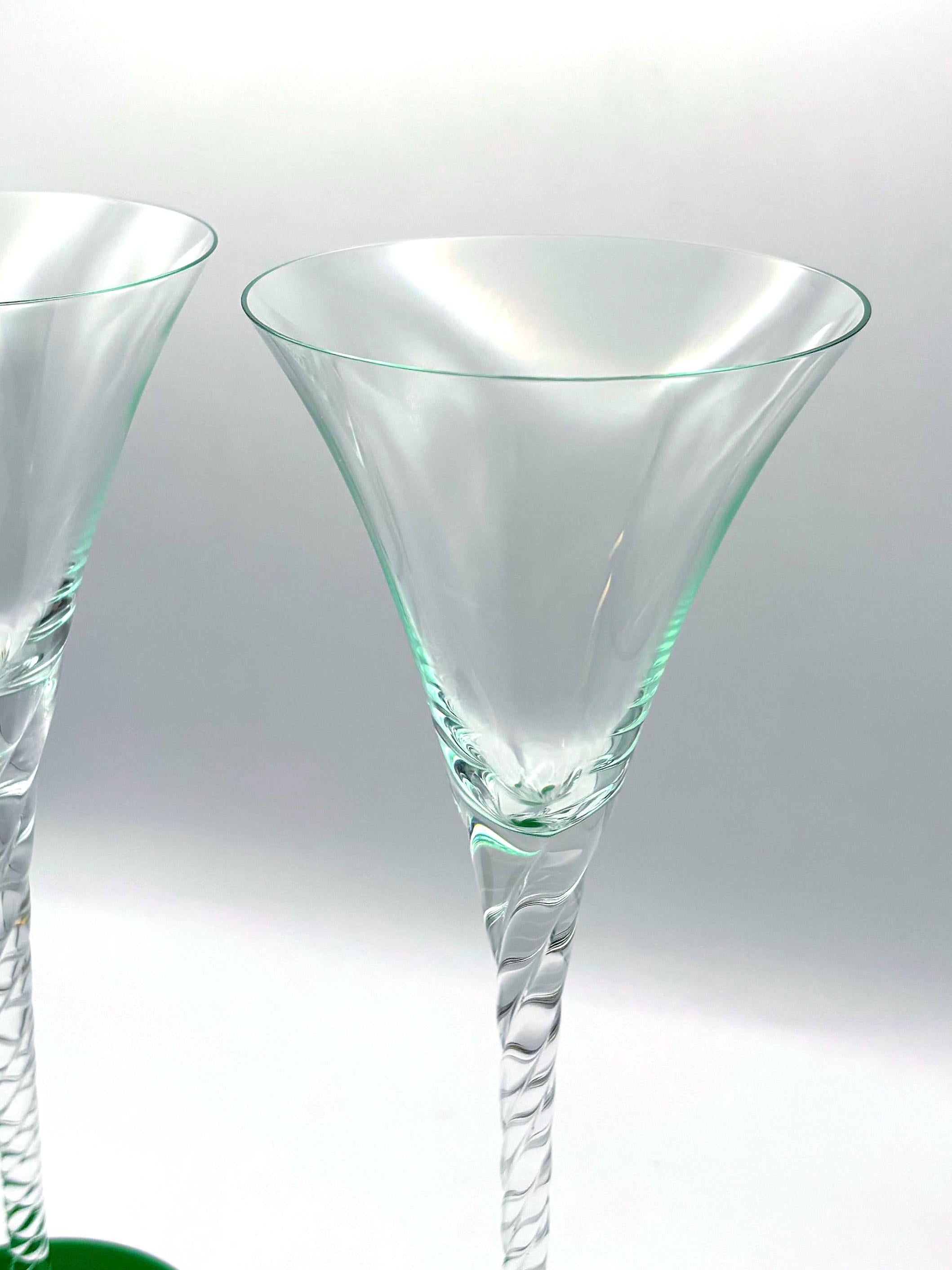 Luxor Bohemia Crystal Sherry Glasses – Tall Sculptural Stemware, Emerald Green Base (Set of 2)