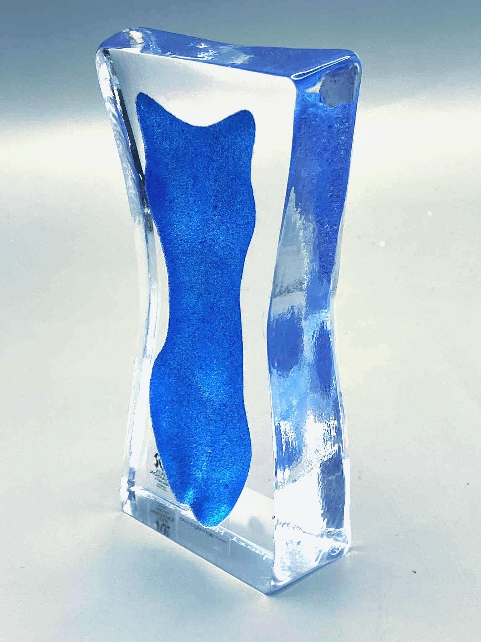 Erika Höglund Signed Blue Crystal Sculpture, Mats Jonasson Målerås Art Glass