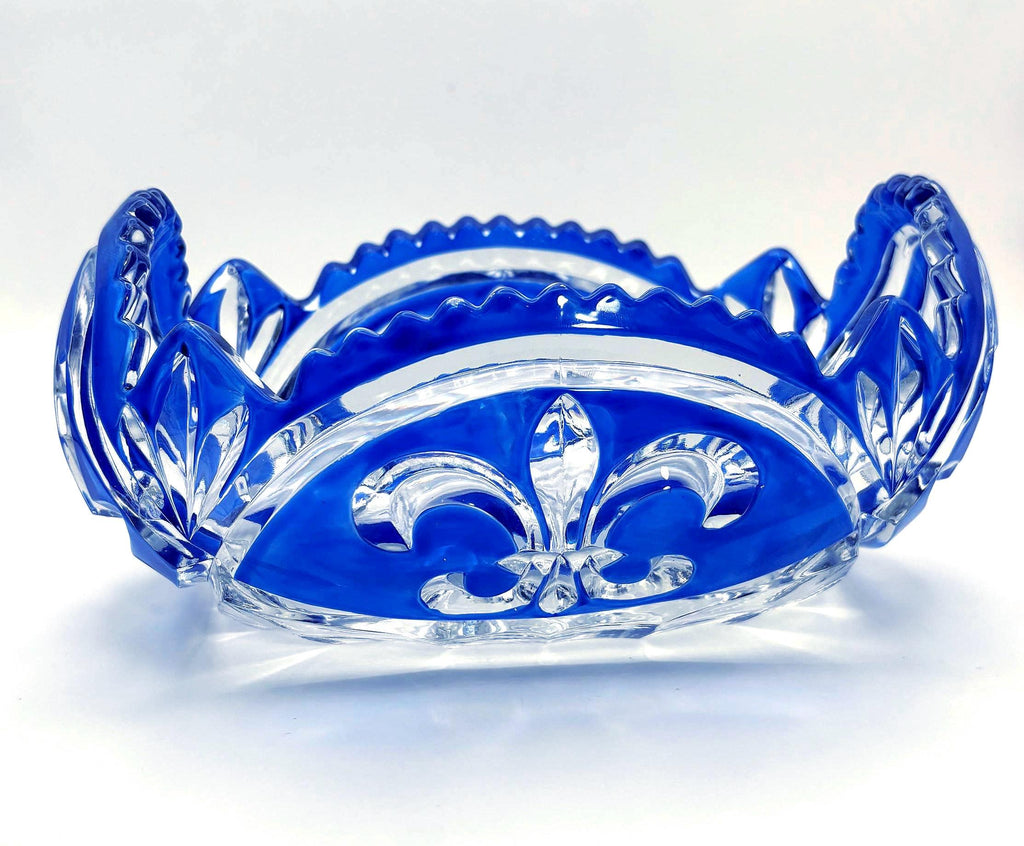 Vintage Bohemian Cobalt Blue Crystal Bowl | Rudolf Schrotter Fleur-de-Lis