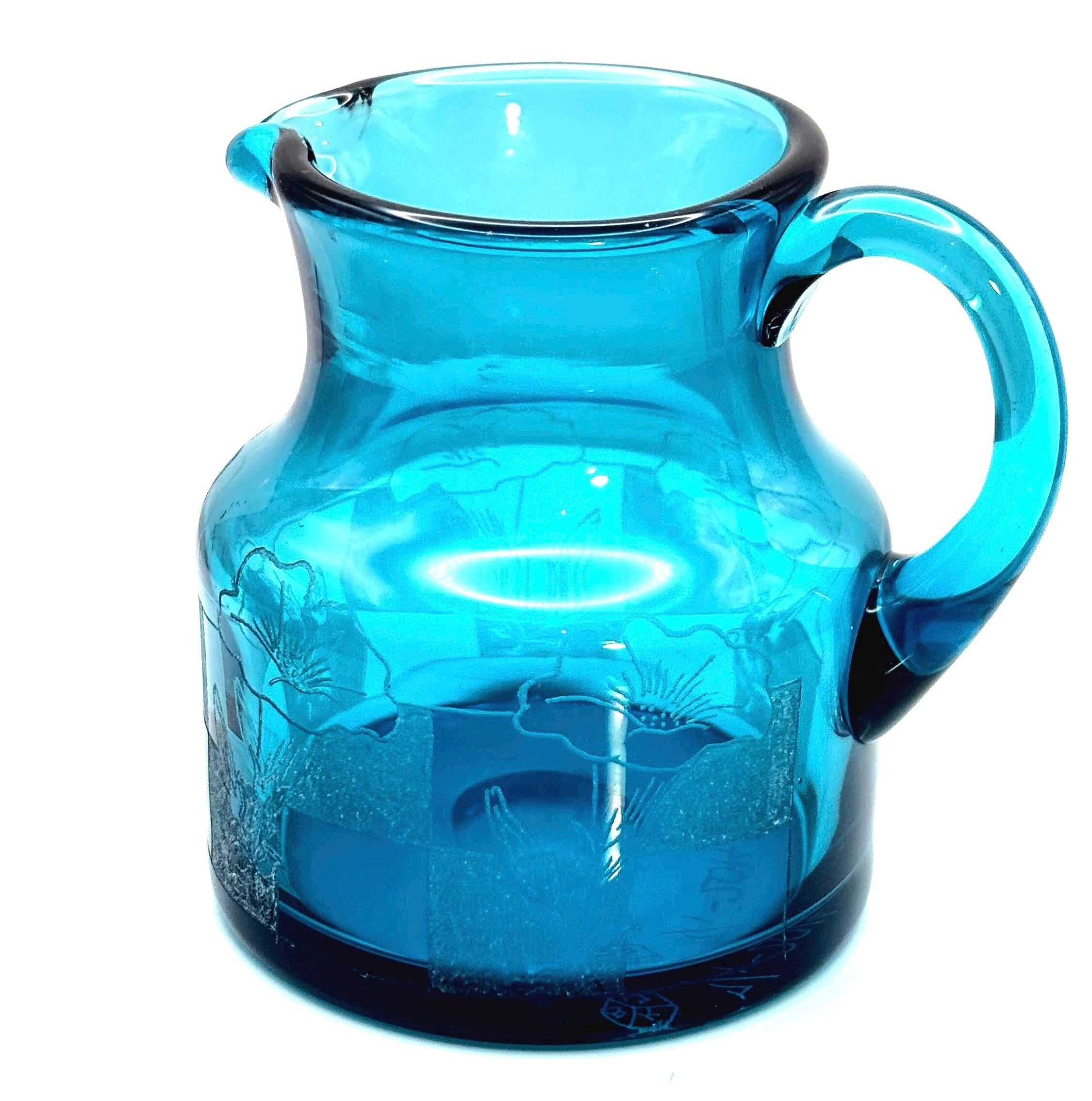 Vintage Michael Bang Holmegaard Turquoise Glass Pitcher | Signed Danish Art Glass