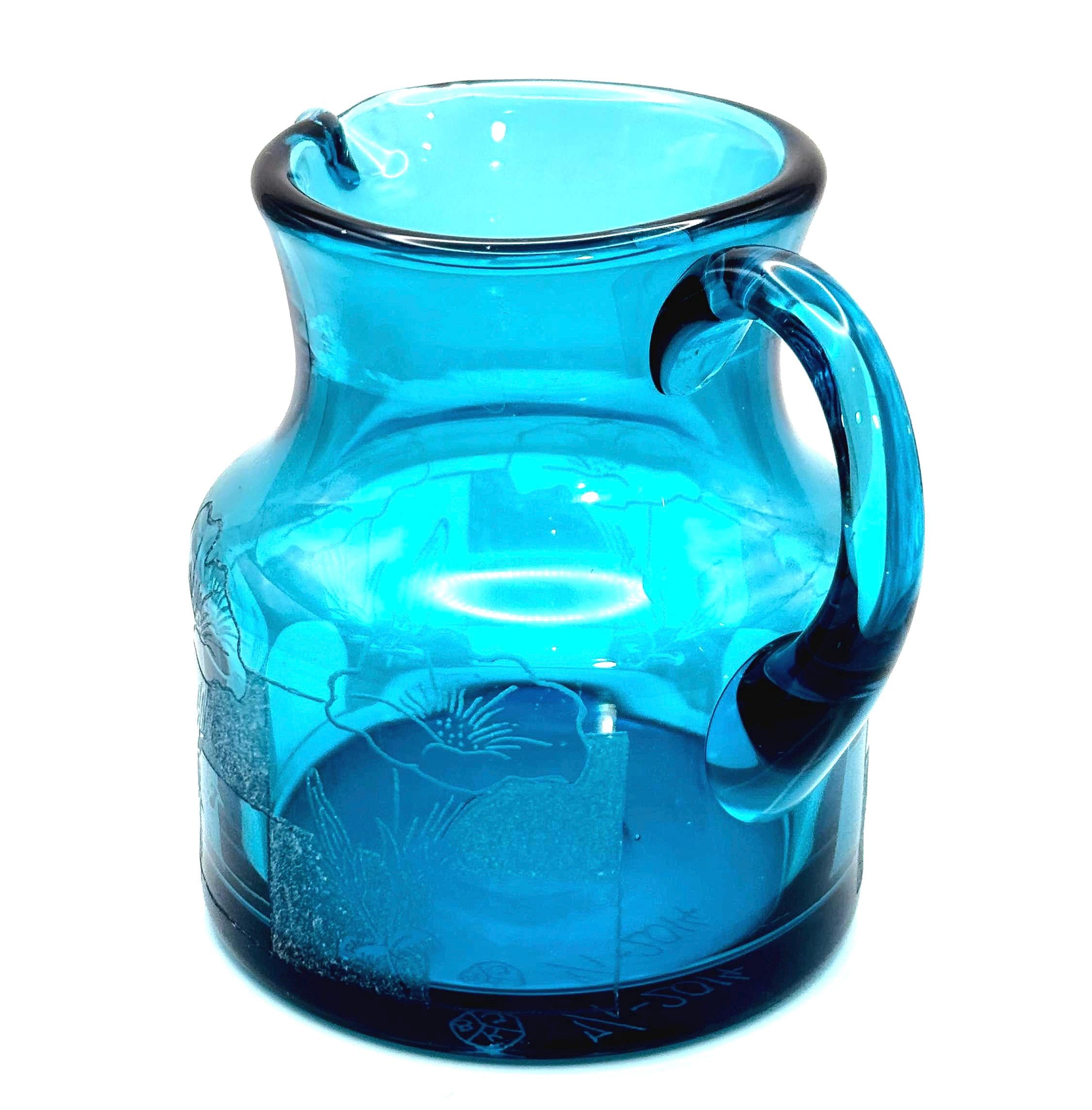 Vintage Michael Bang Holmegaard Turquoise Glass Pitcher | Signed Danish Art Glass