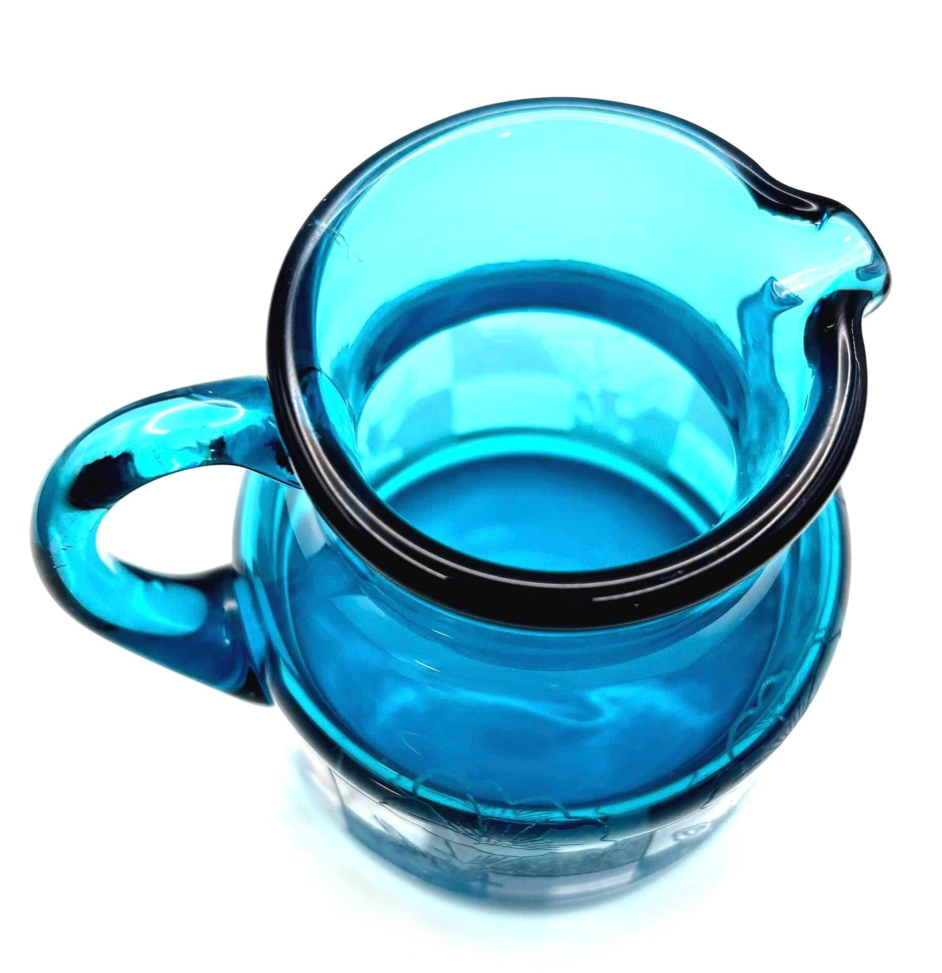Vintage Michael Bang Holmegaard Turquoise Glass Pitcher | Signed Danish Art Glass