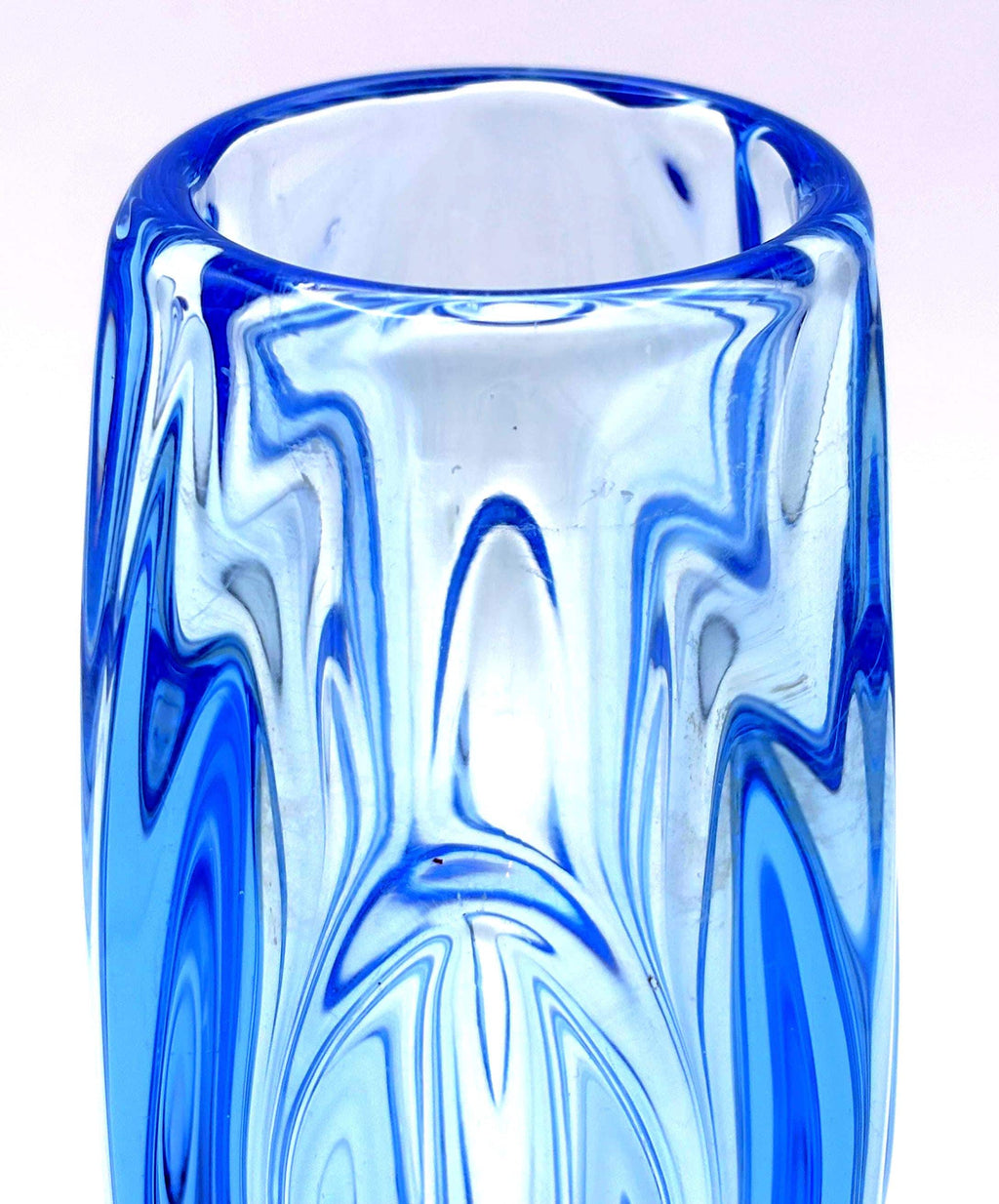 Rudolf Schrötter for Sklo Union, Czechoslovakia. Light blue Bullet Lens vase. 1955