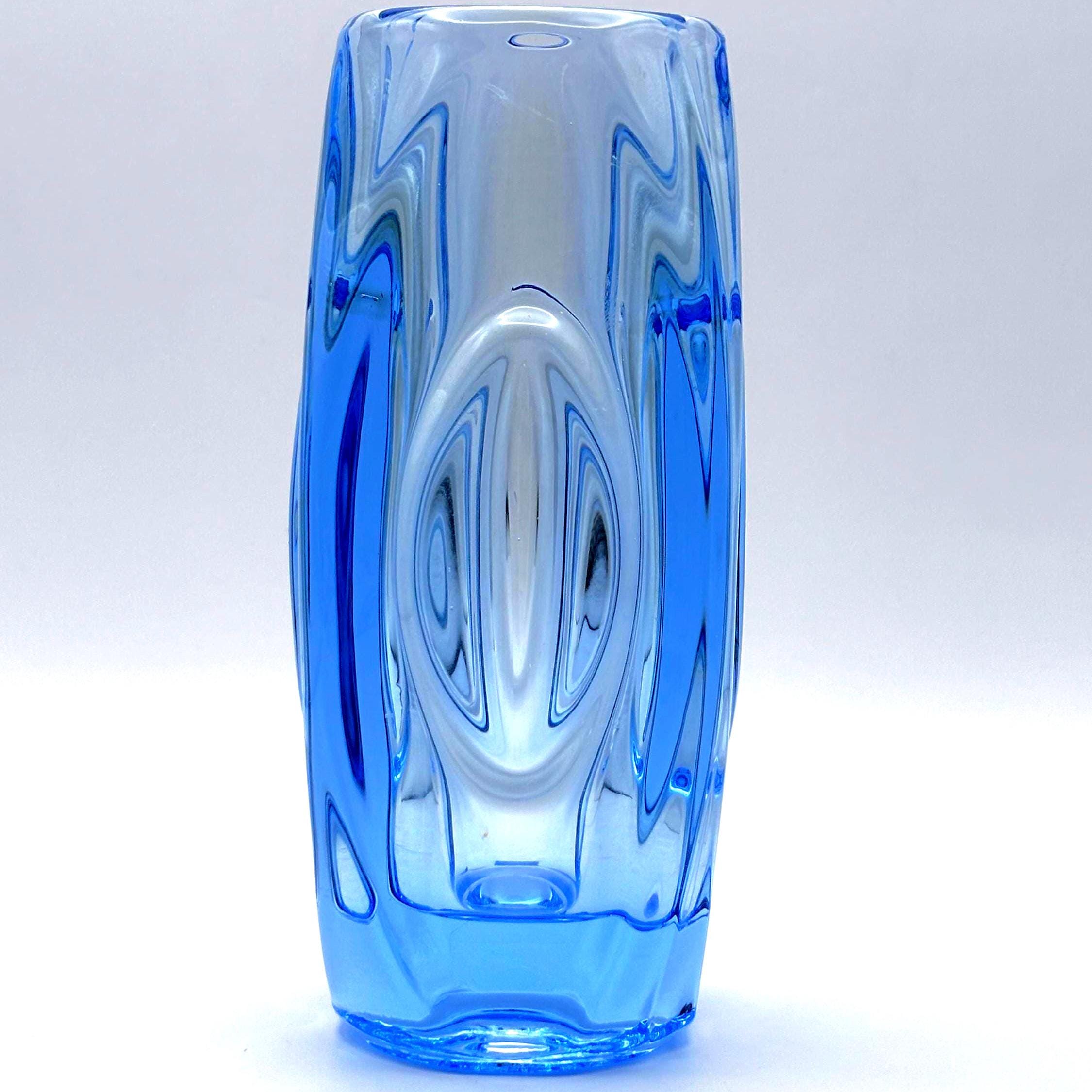 Rudolf Schrötter for Sklo Union, Czechoslovakia. Light blue Bullet Lens vase. 1955