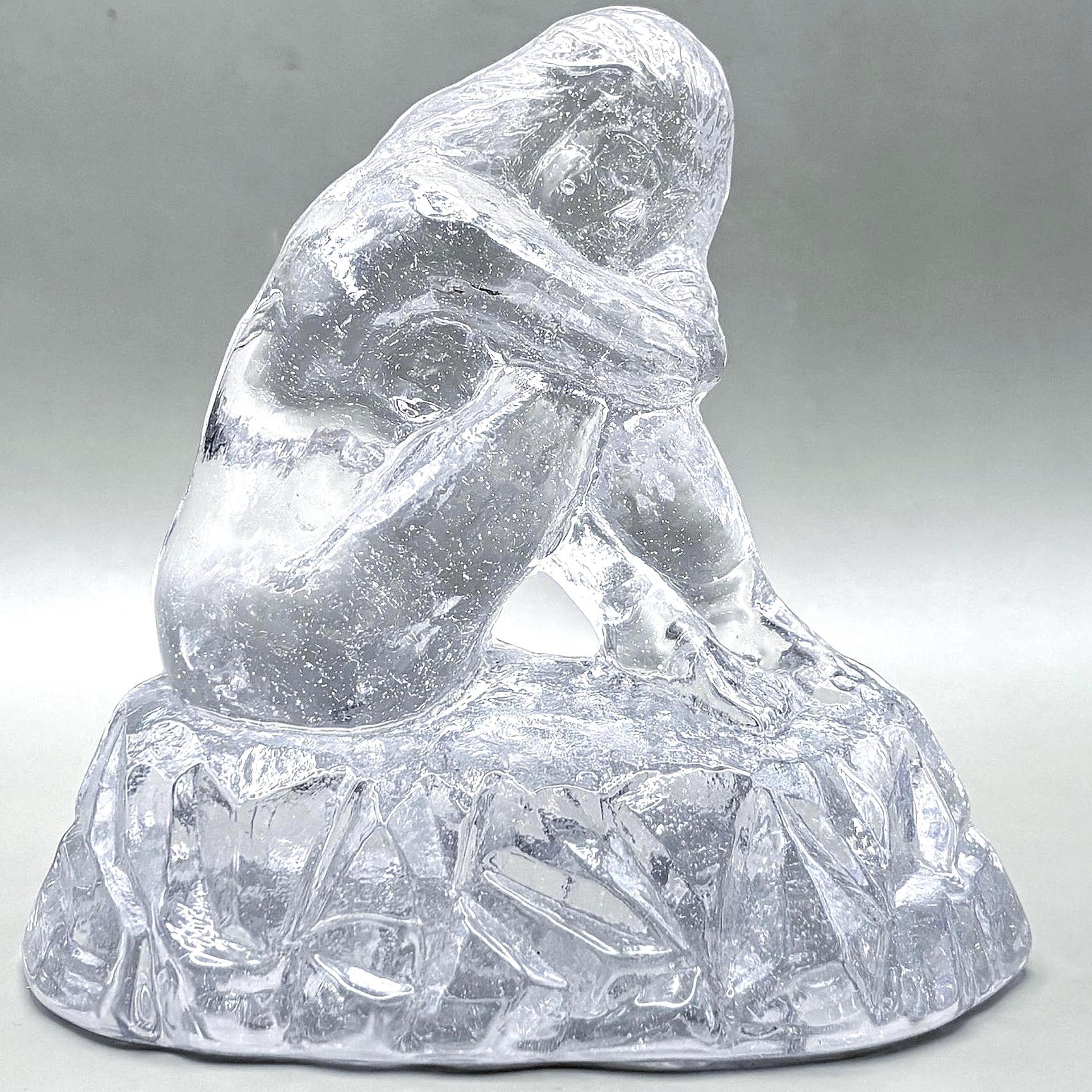 Vintage Swedish Crystal Female Figurine, Clear Art Glass Sculpture