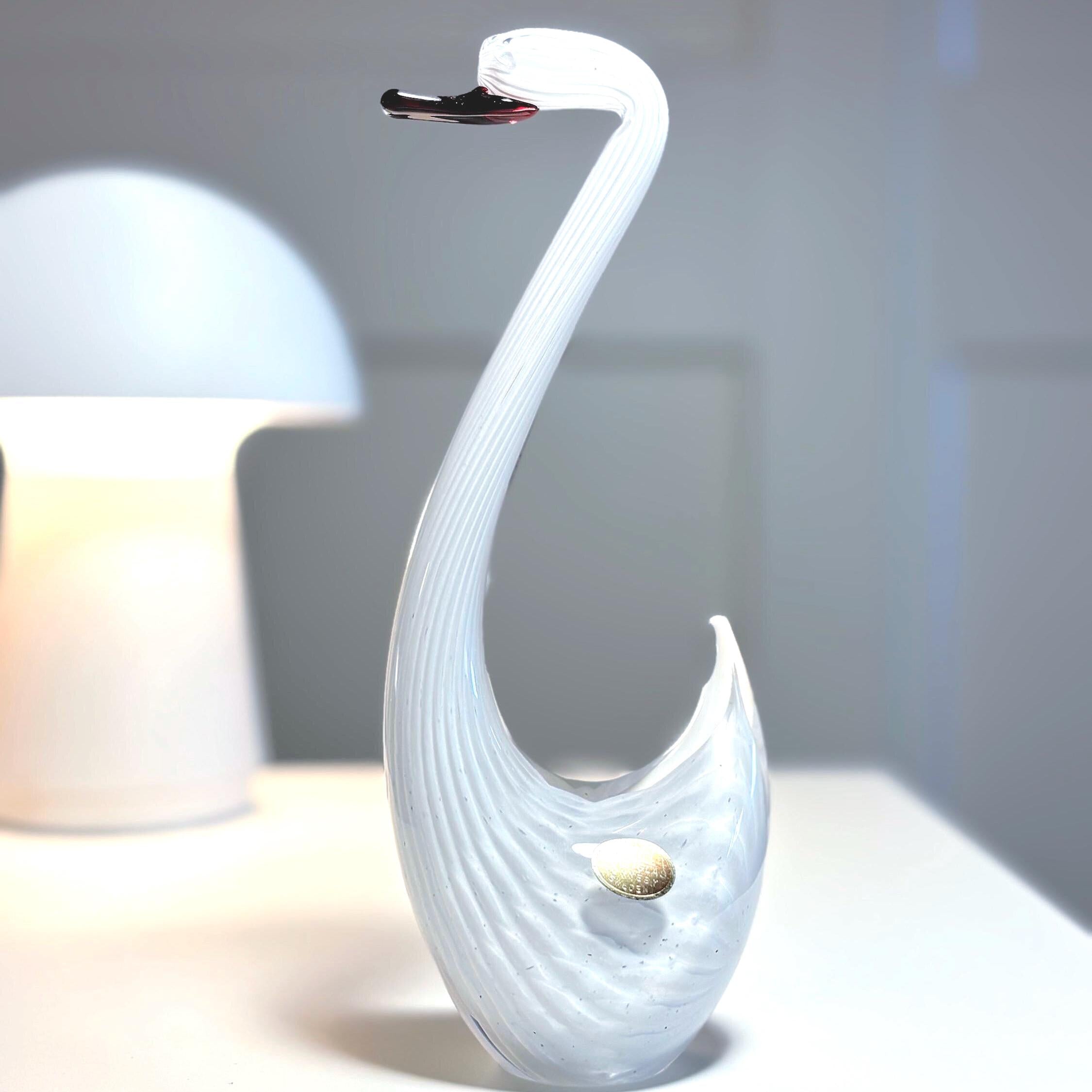 Vintage Marcolin FM Konstglas Swan Sculpture, Large Art Glass Figurine | Swedish Art Decor